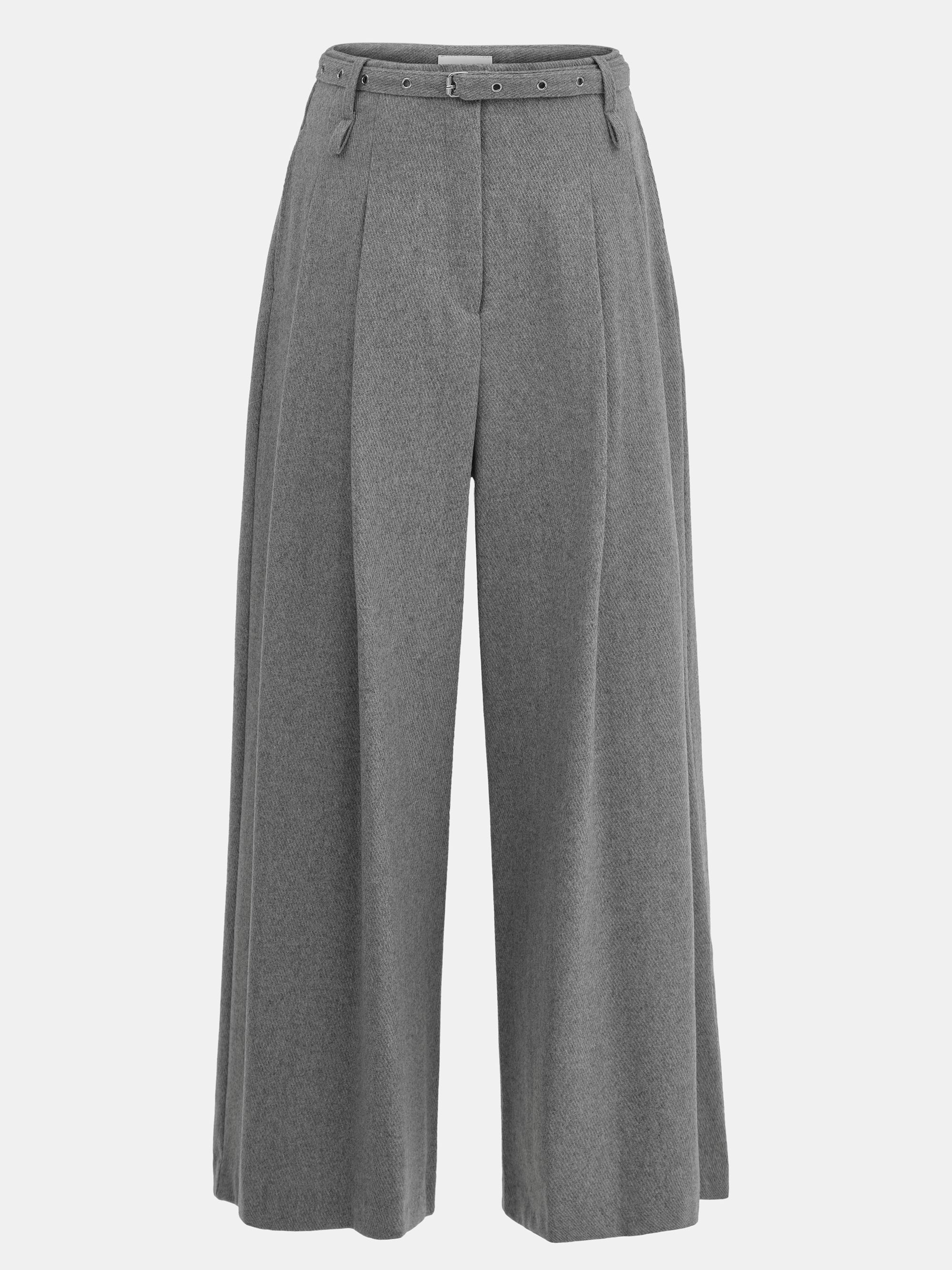 Belted Wool Trousers, Grey
