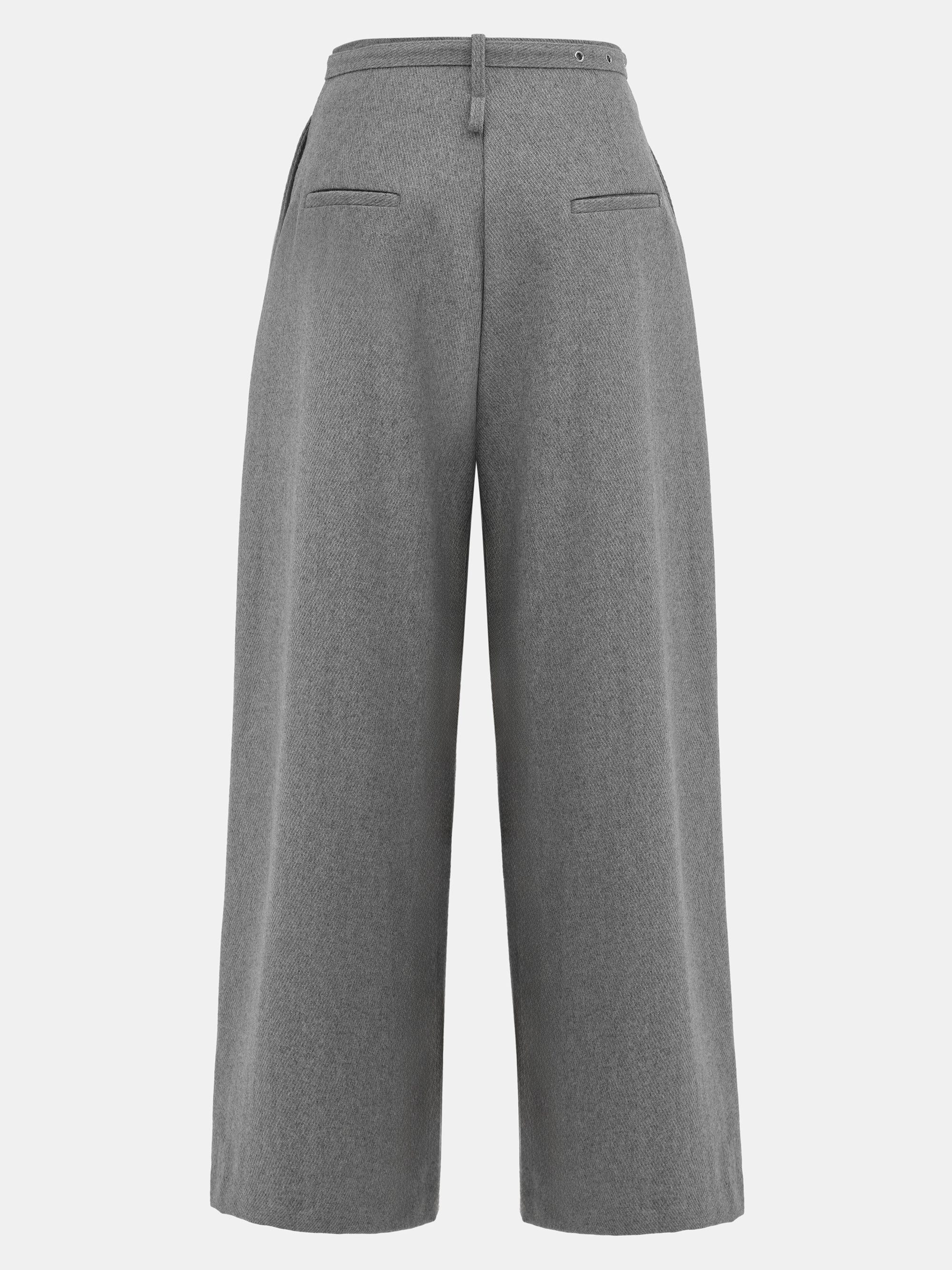 Belted Wool Trousers, Grey