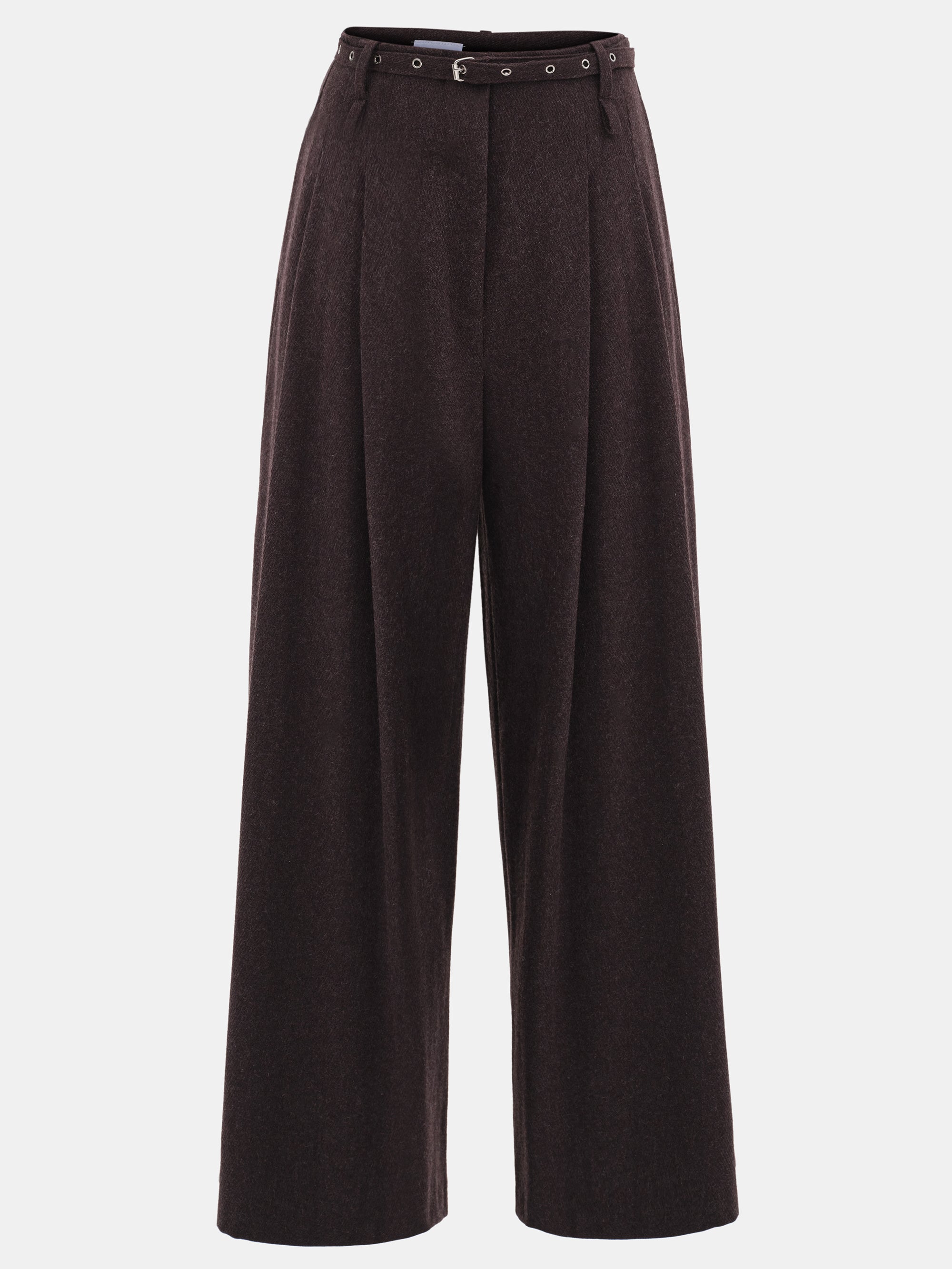 Belted Wool Trousers, Brown