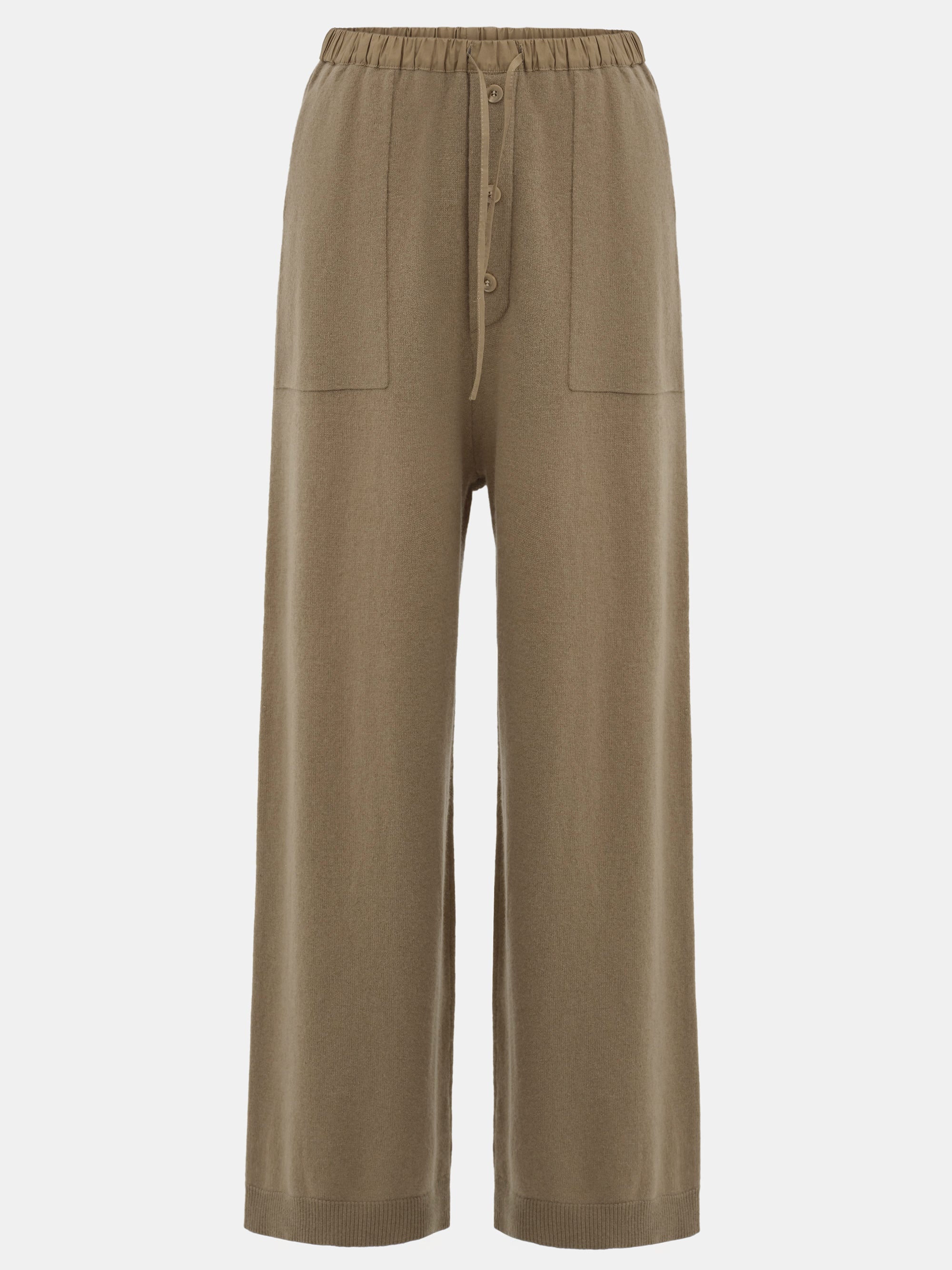 Elastic Waist Wool Pants, Brown