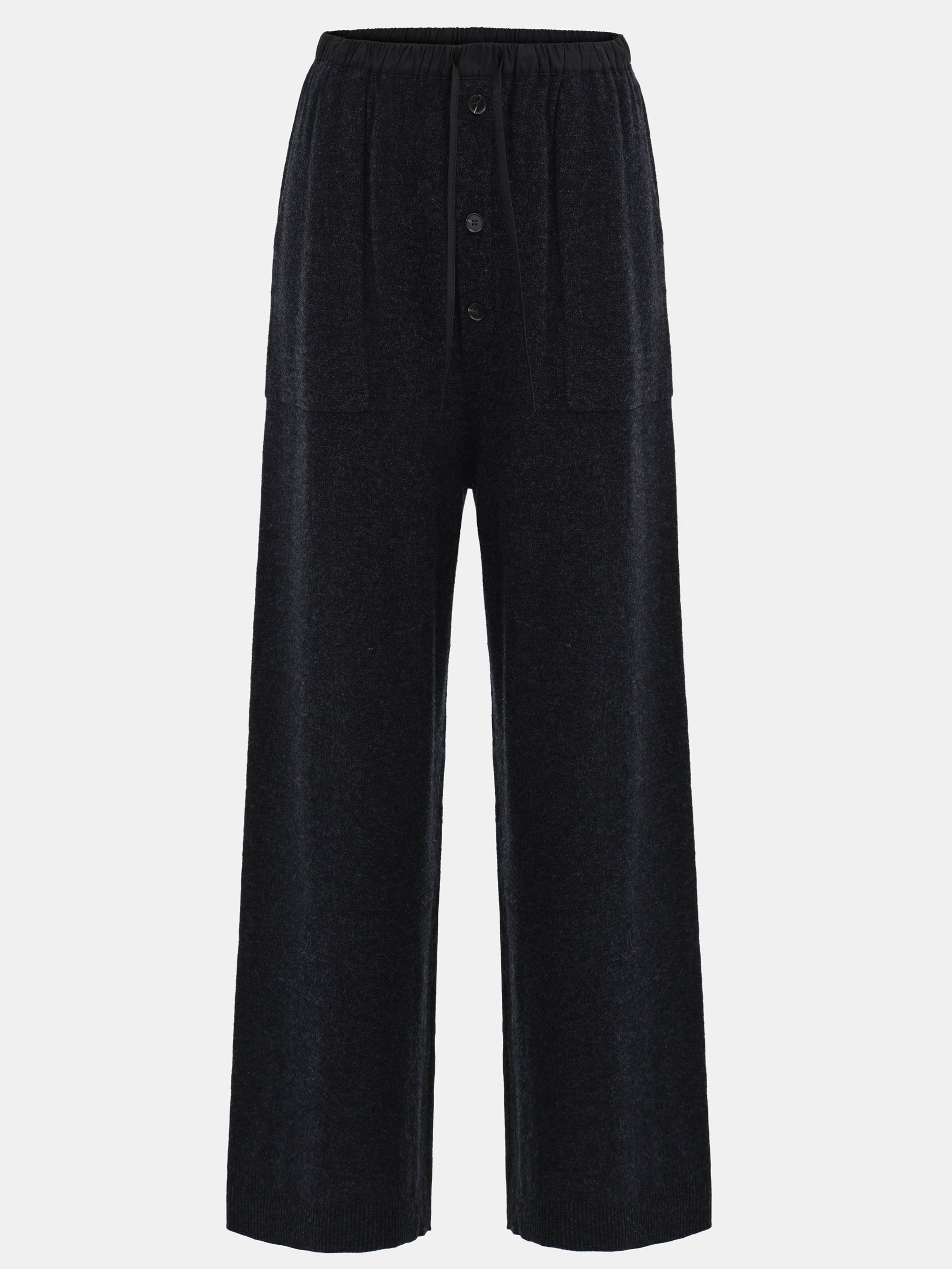 Elastic Waist Wool Pants, Black