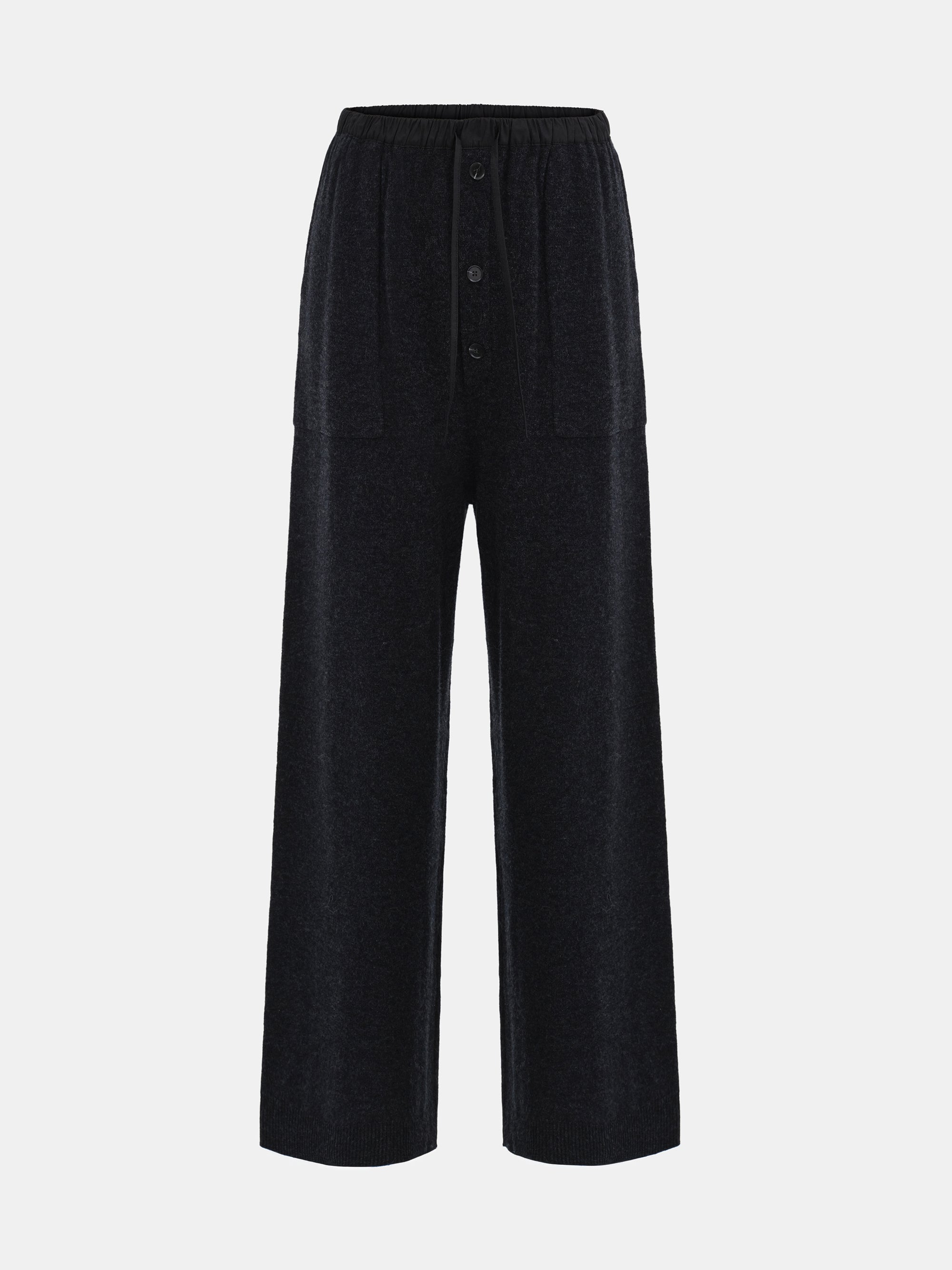 Elastic Waist Wool Pants, Black