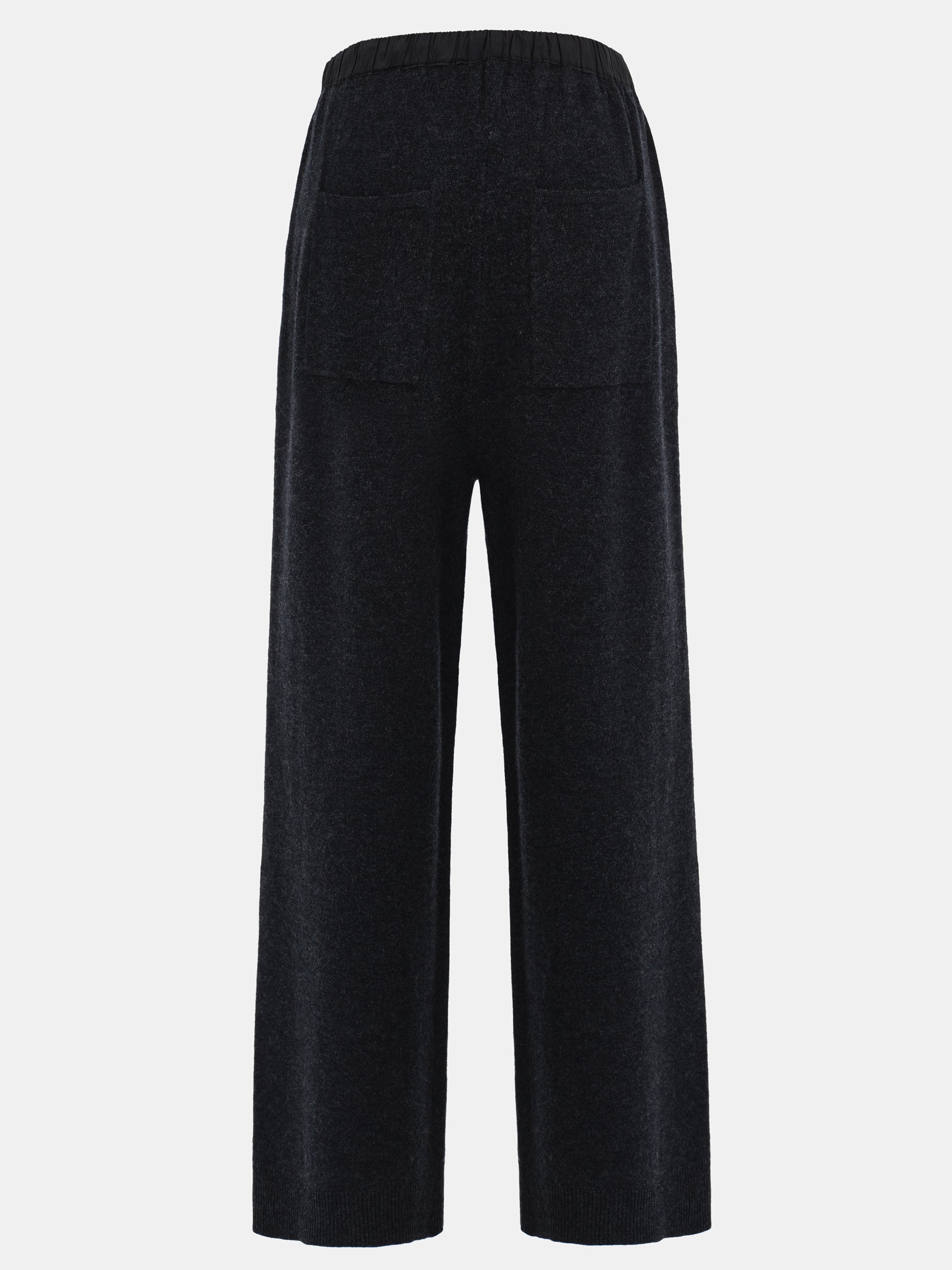 Elastic Waist Wool Pants, Black
