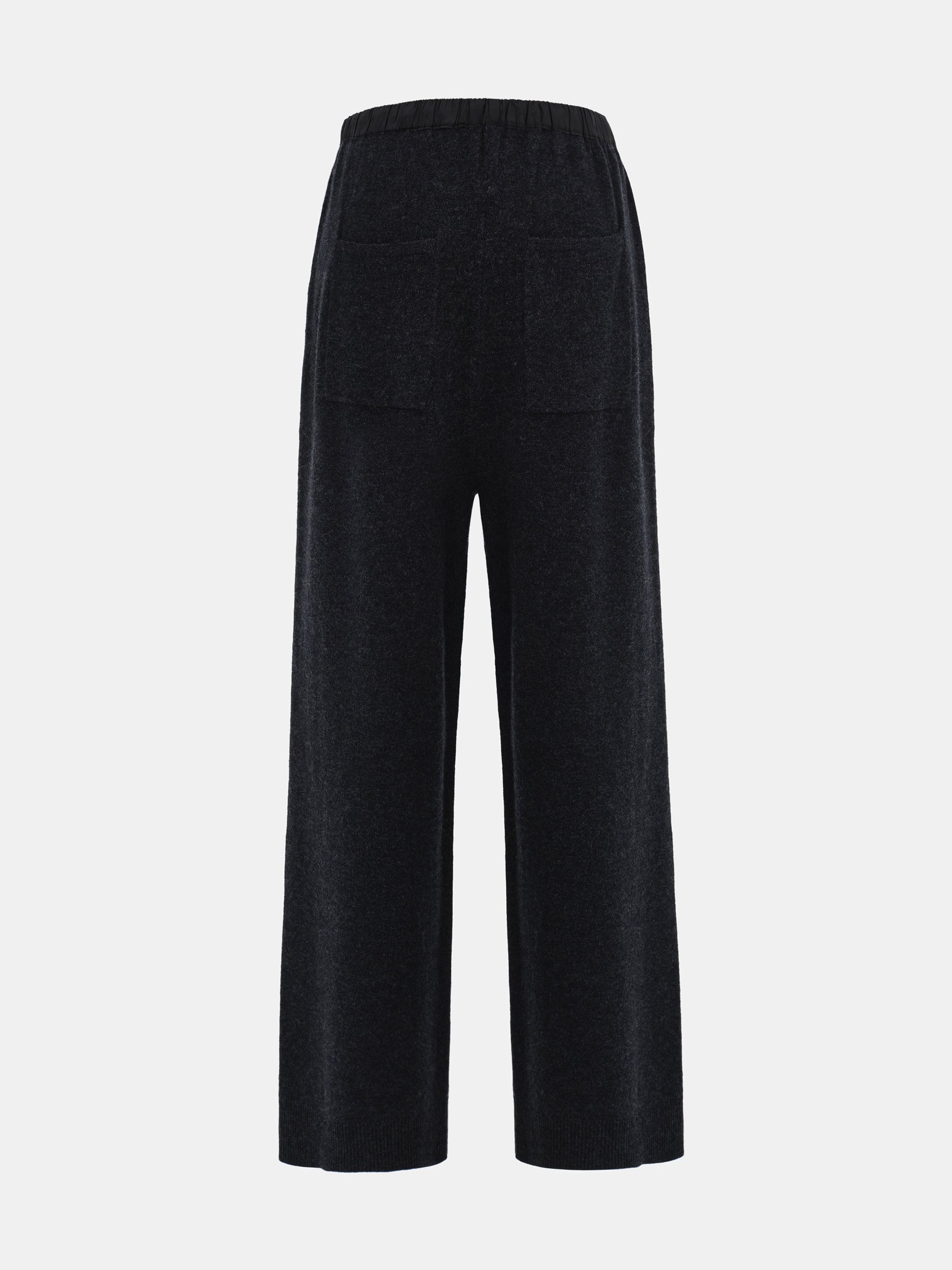 Elastic Waist Wool Pants, Black