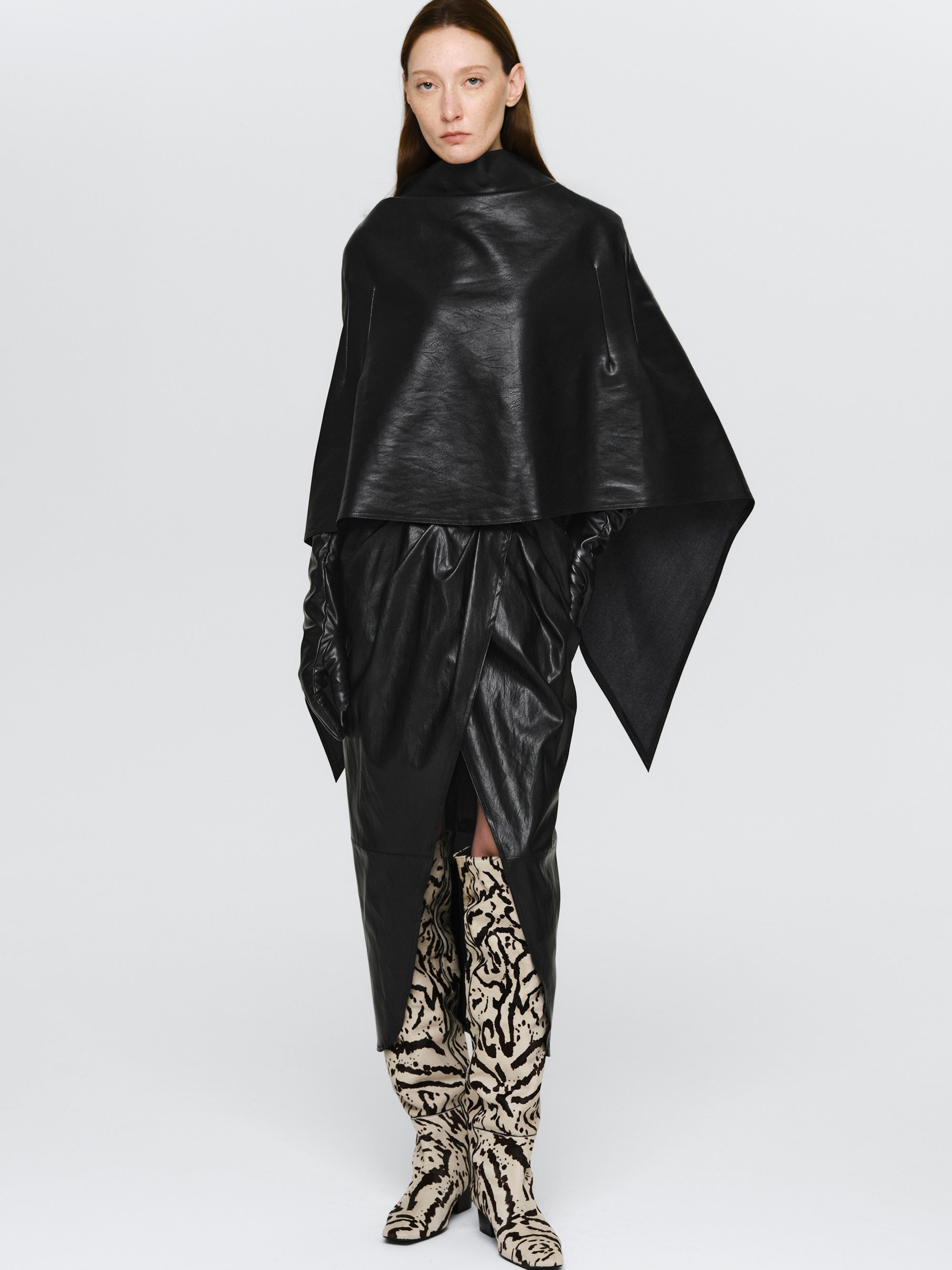 Faux-Leather Cape, Black
