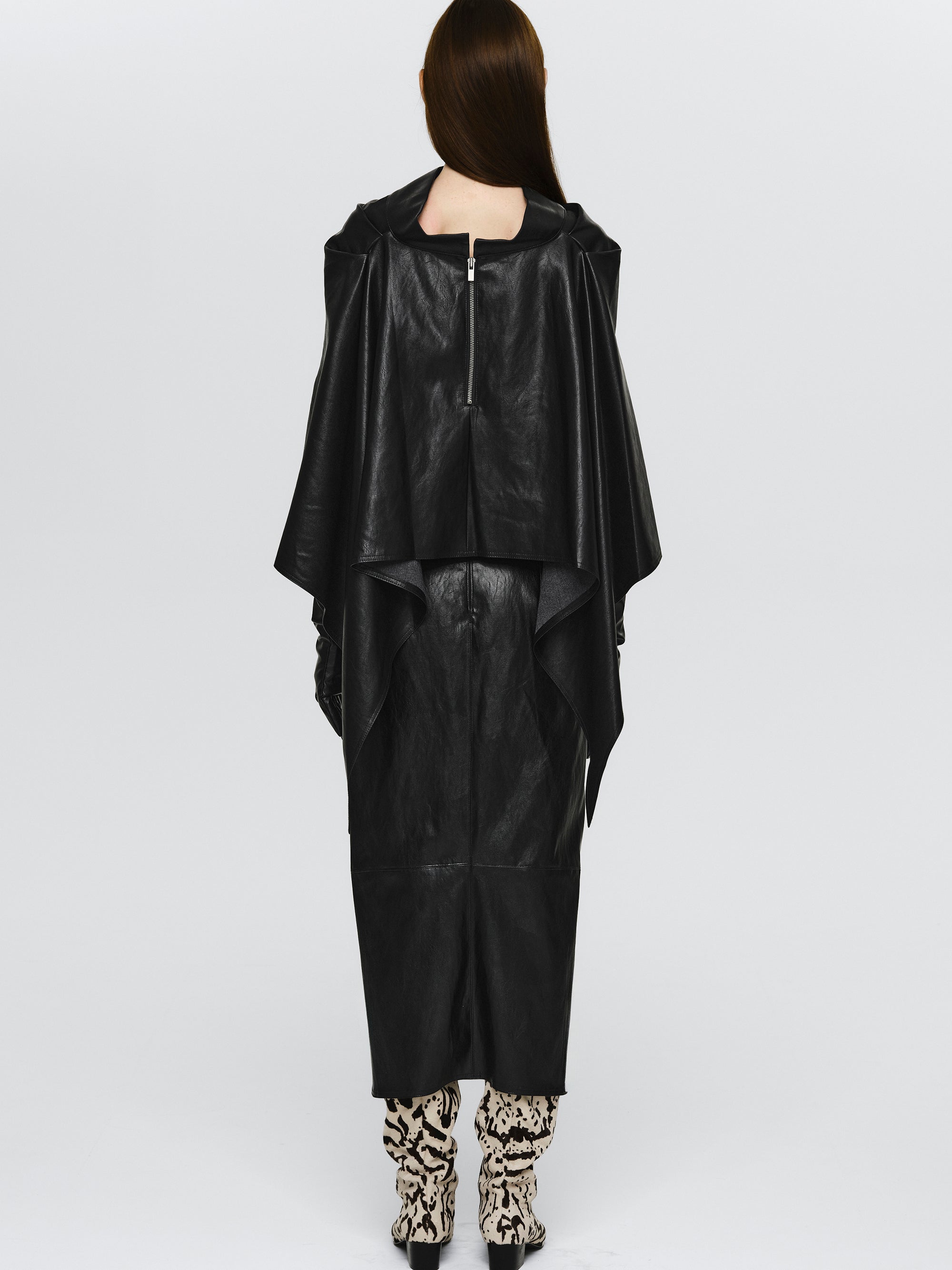 Faux-Leather Ruched Skirt, Black