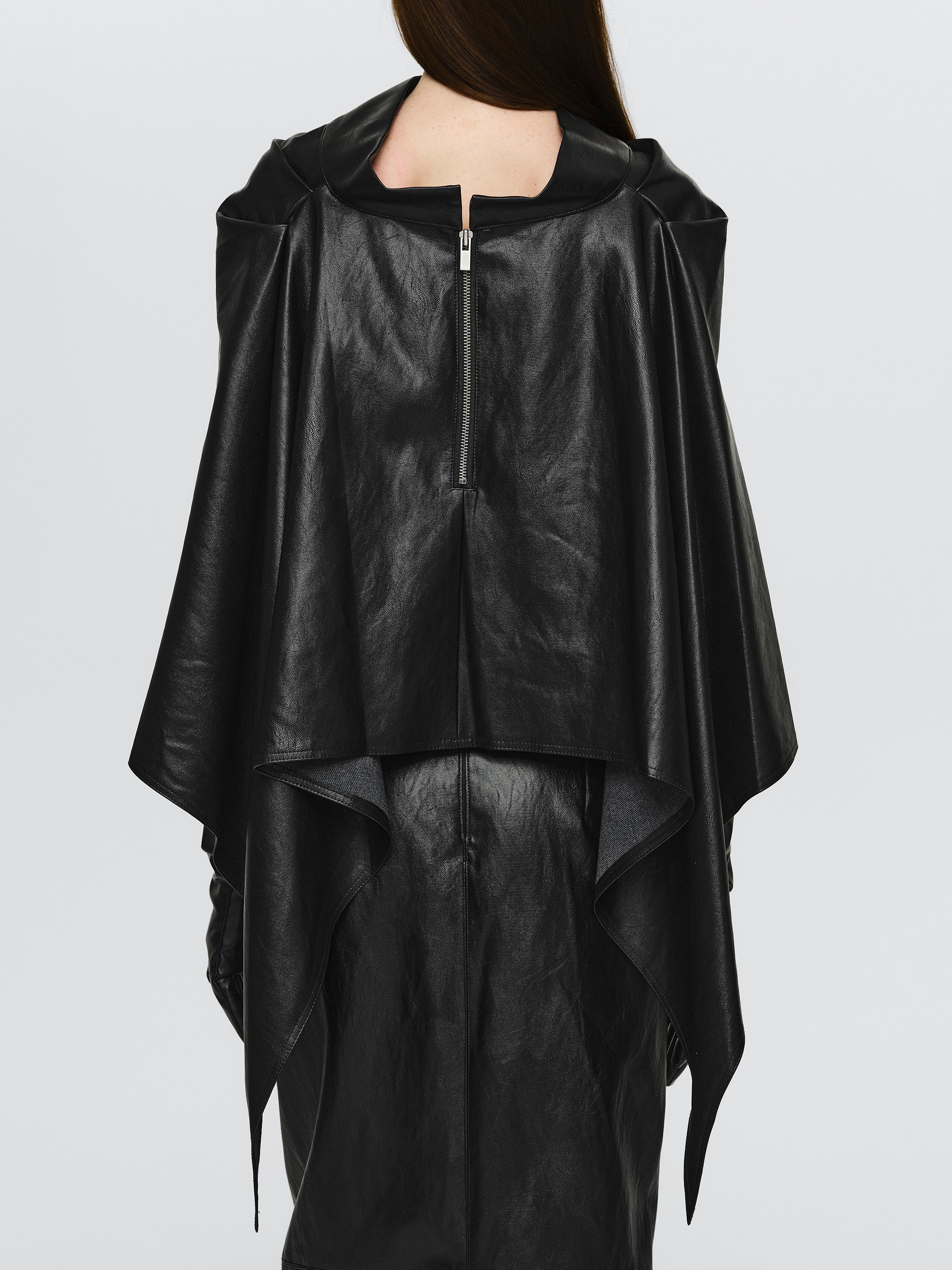 Faux-Leather Cape, Black