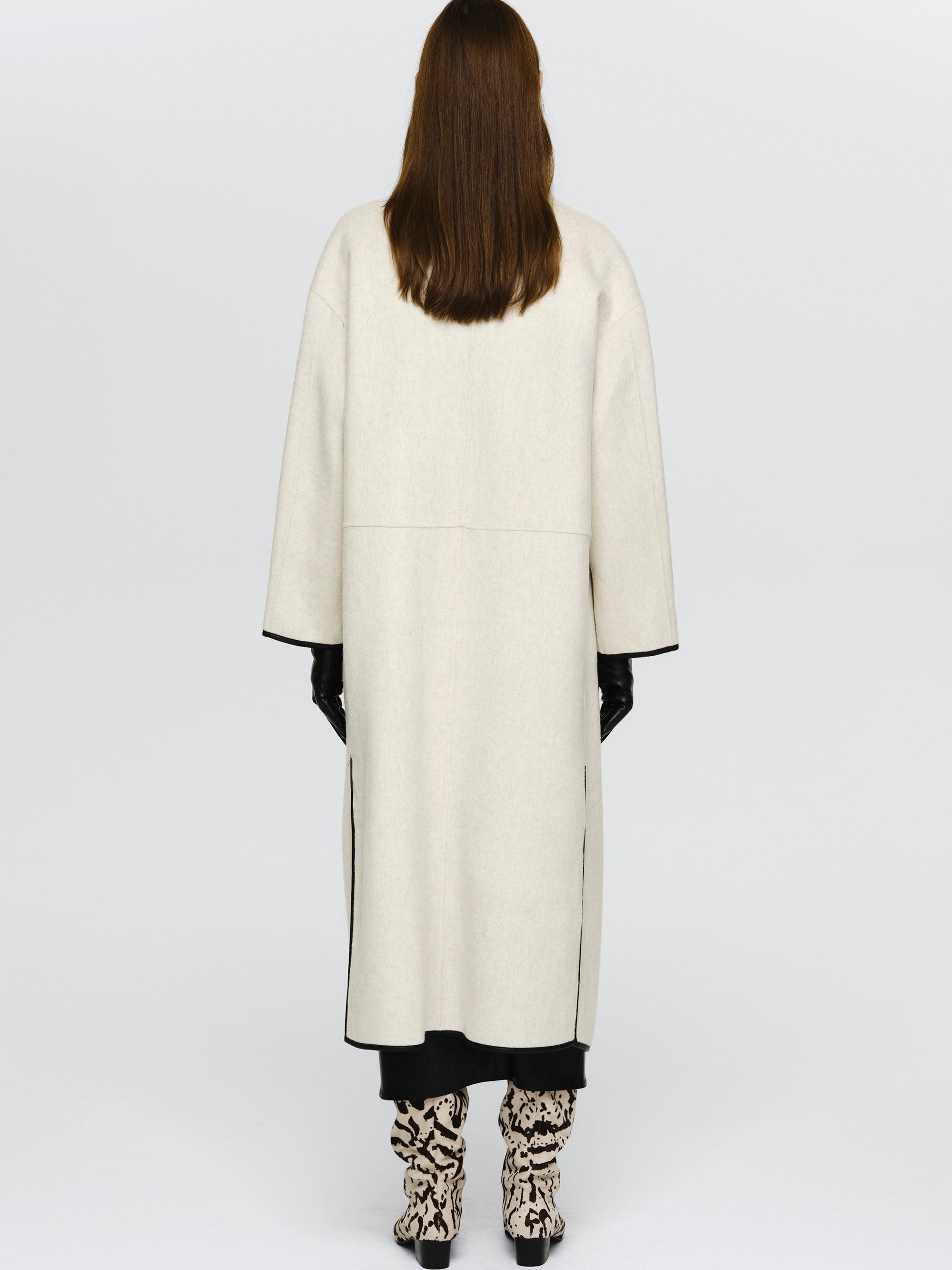Trim Wrap Wool Coat, Ivory