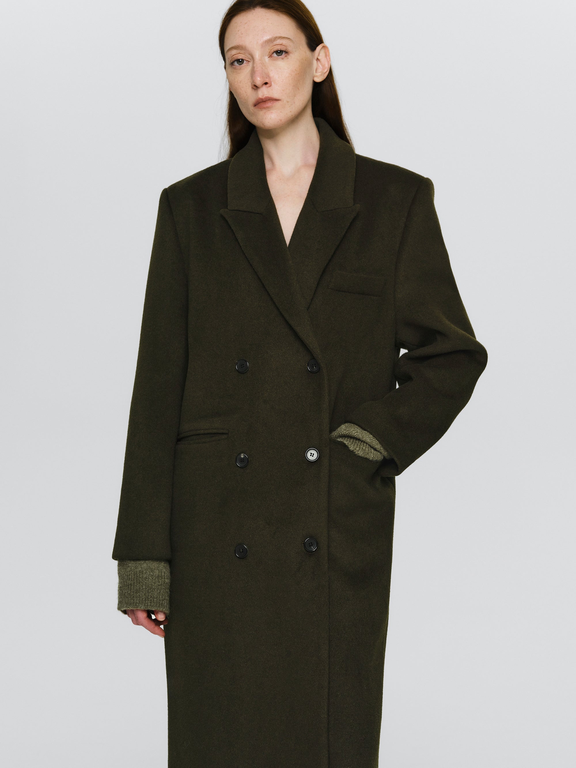 Oversized Double Breasted Coat, Khaki Brown