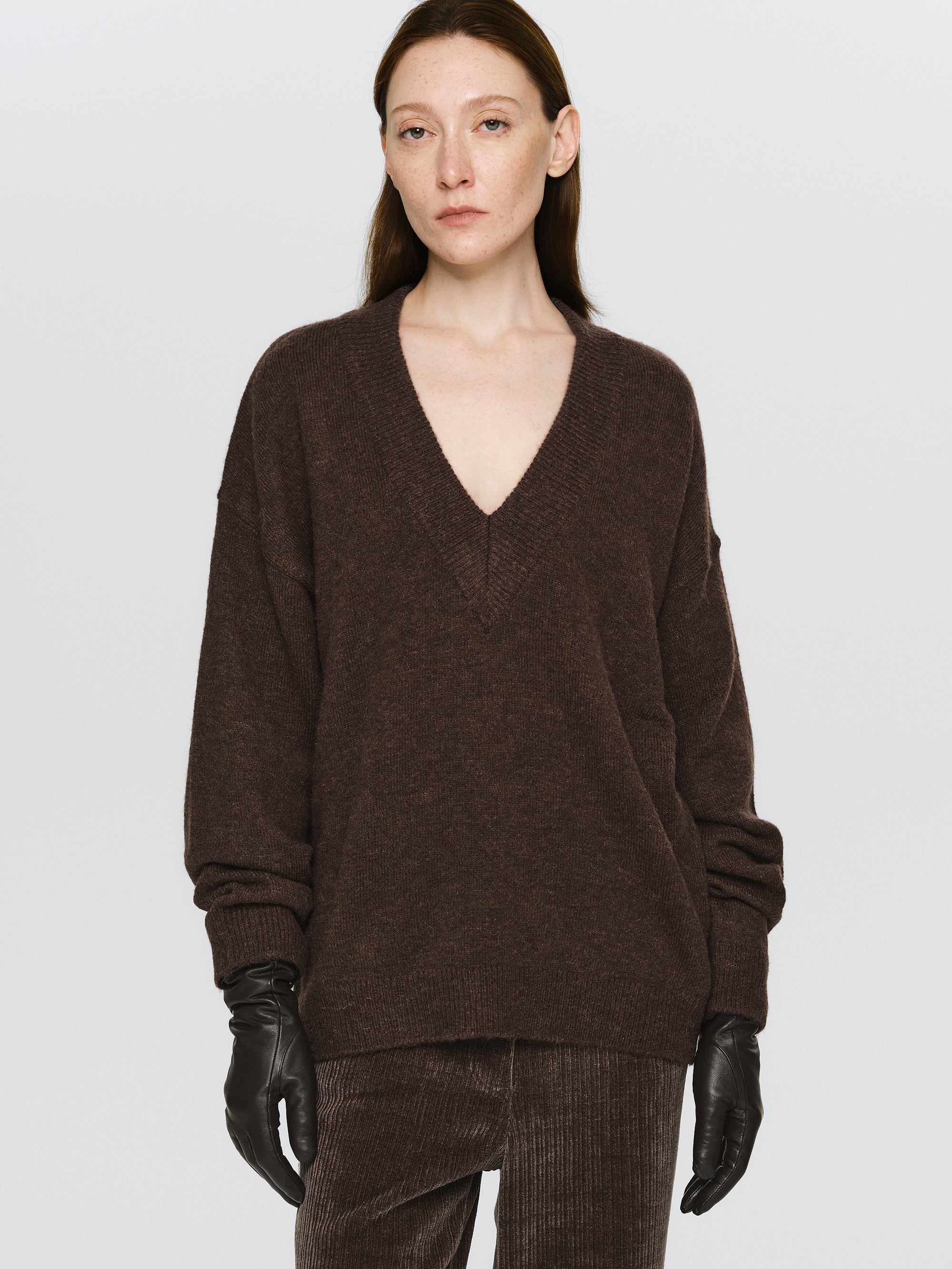 V-Neck Pullover, Brown