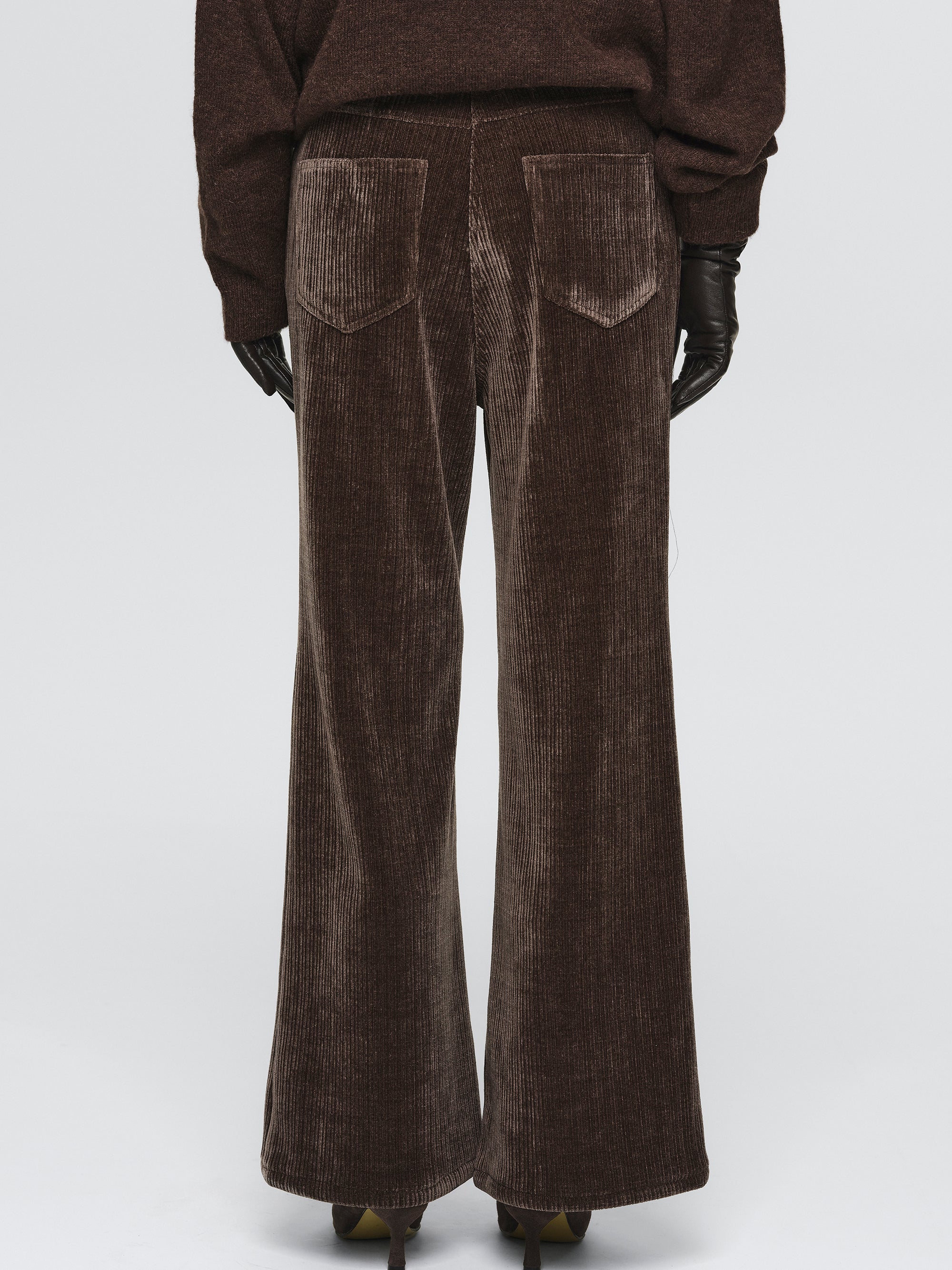 Flared Corduroy Velvet Pants, Brown