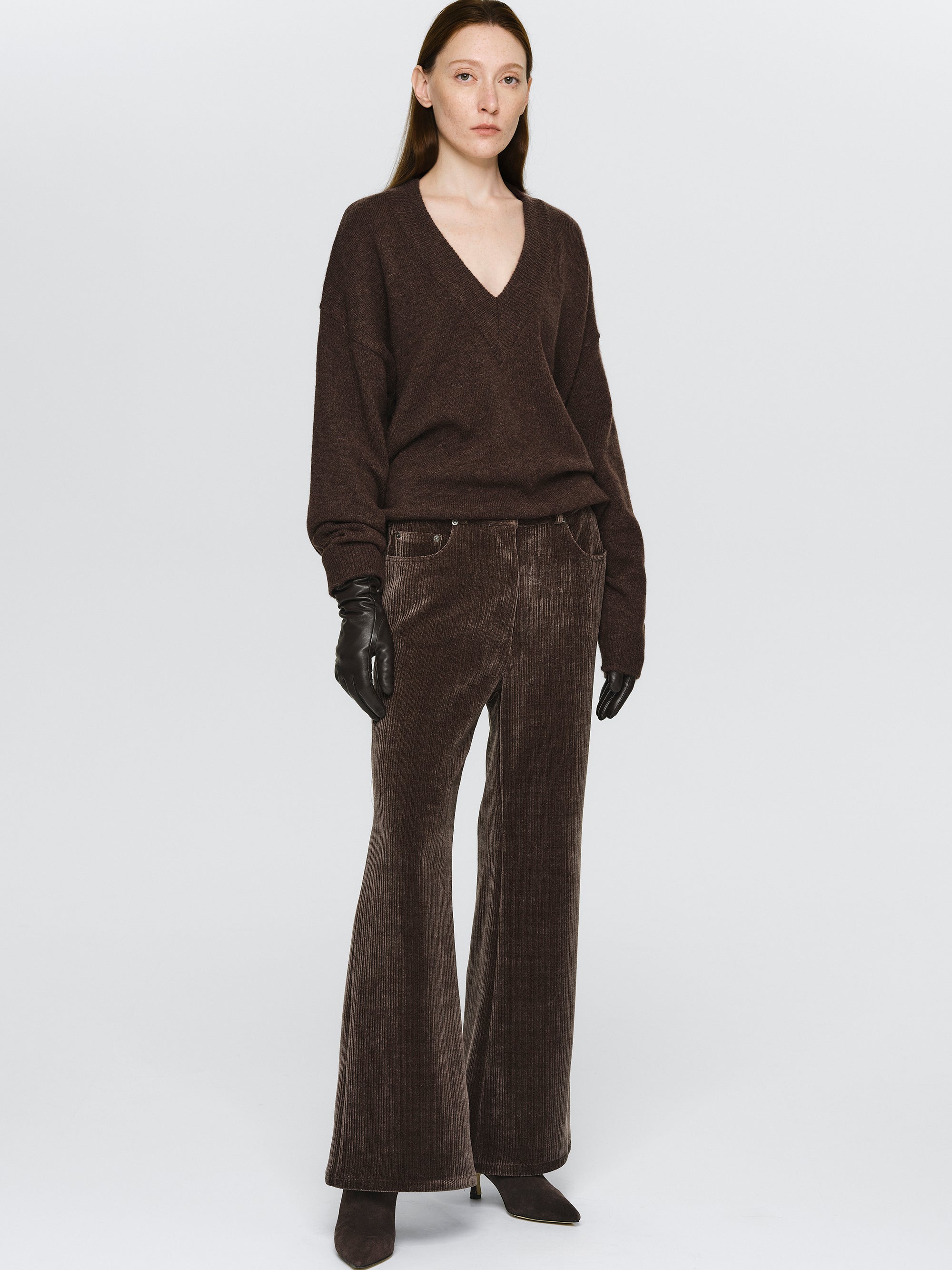 Flared Corduroy Velvet Pants, Brown