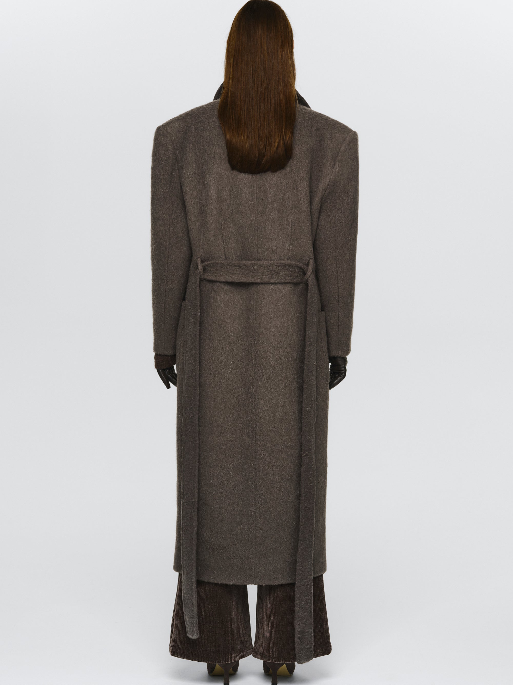 Cinched Robe Long Coat, Brown