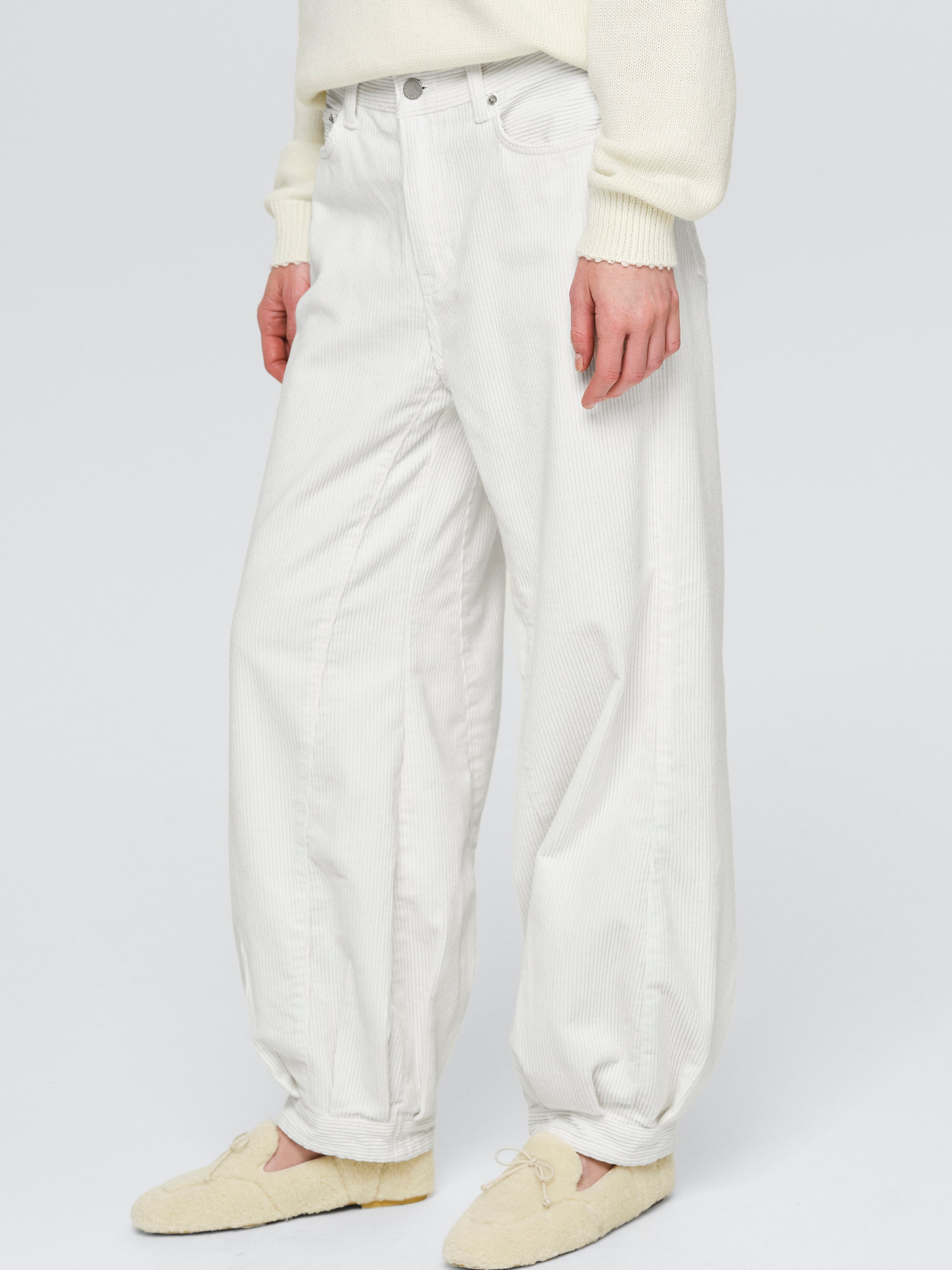 Corduroy Bubble Hem Pants, White