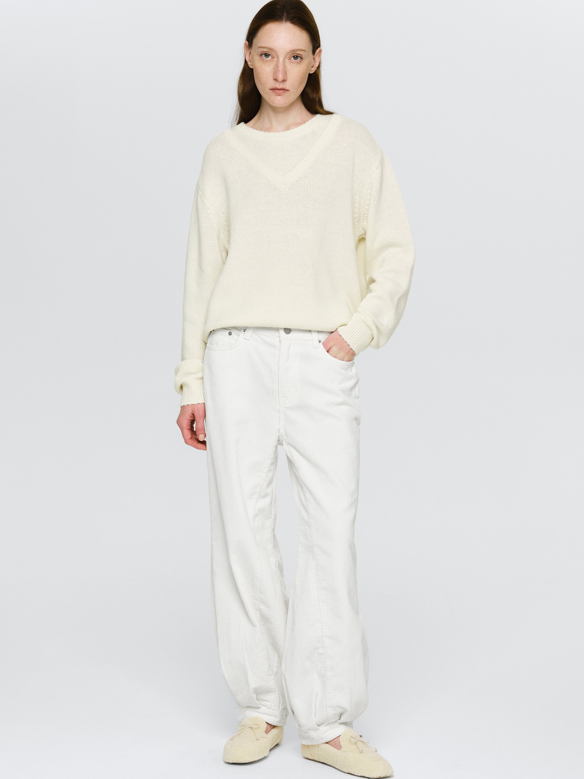 Corduroy Bubble Hem Pants, White