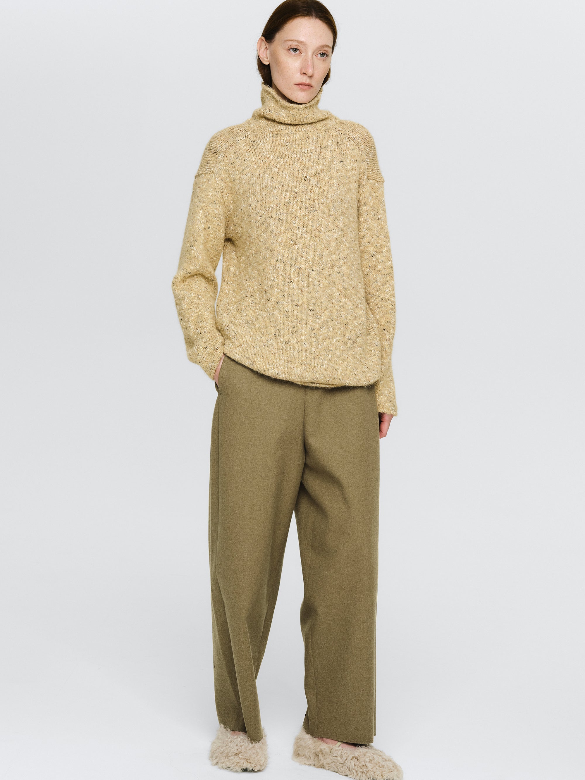 Relaxed Melange Turtleneck, Beige