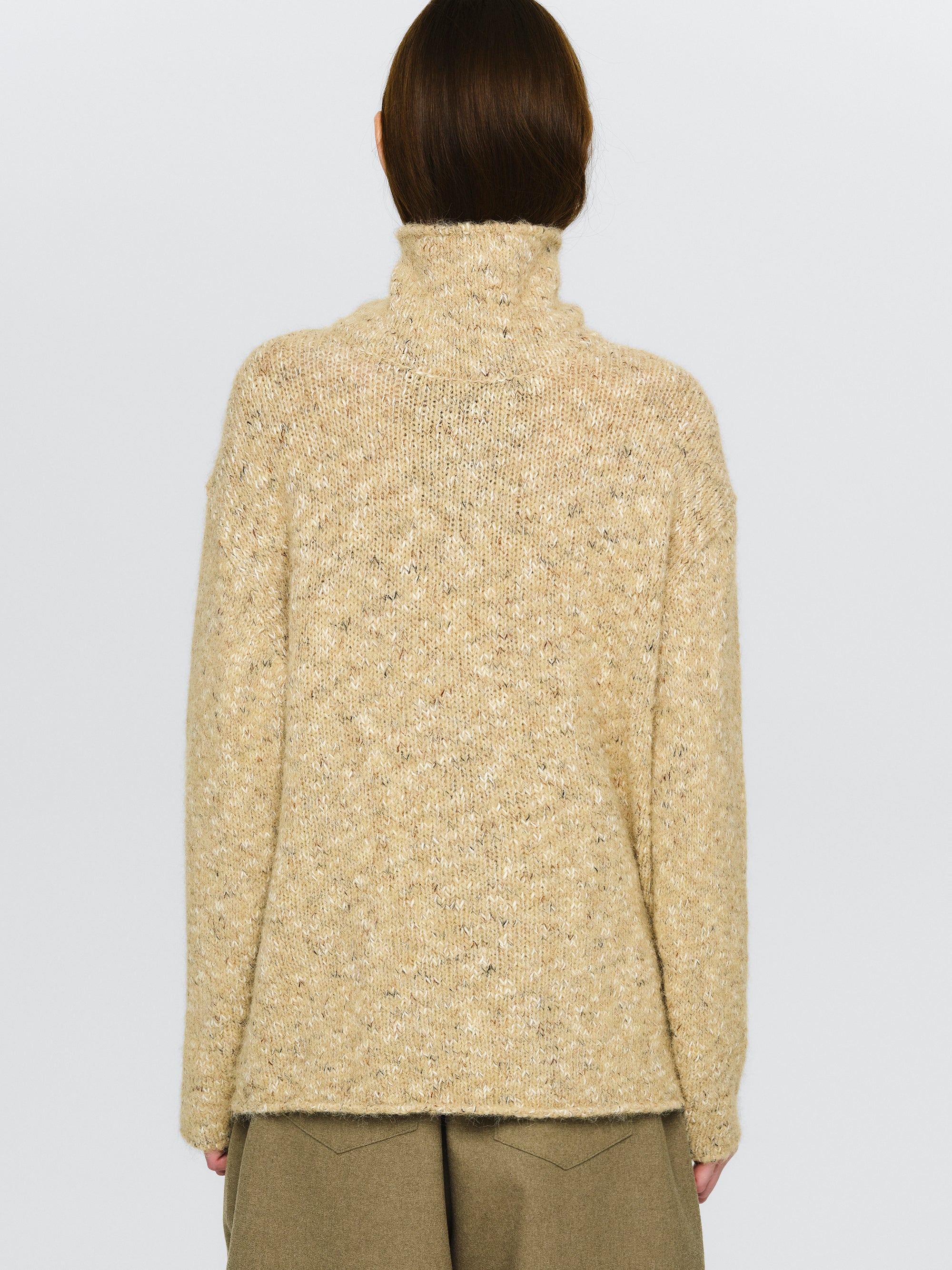 Relaxed Melange Turtleneck, Beige