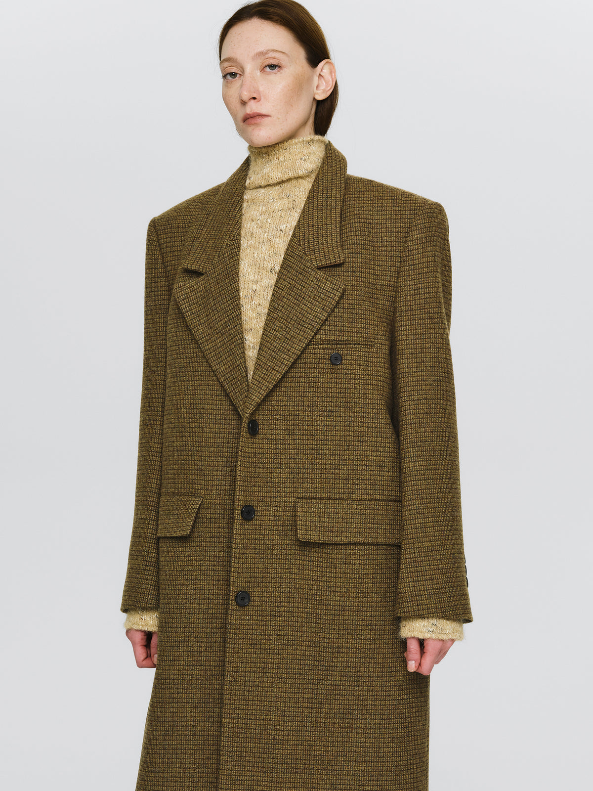 Lava Plaid Wool Maxi Coat, Brown