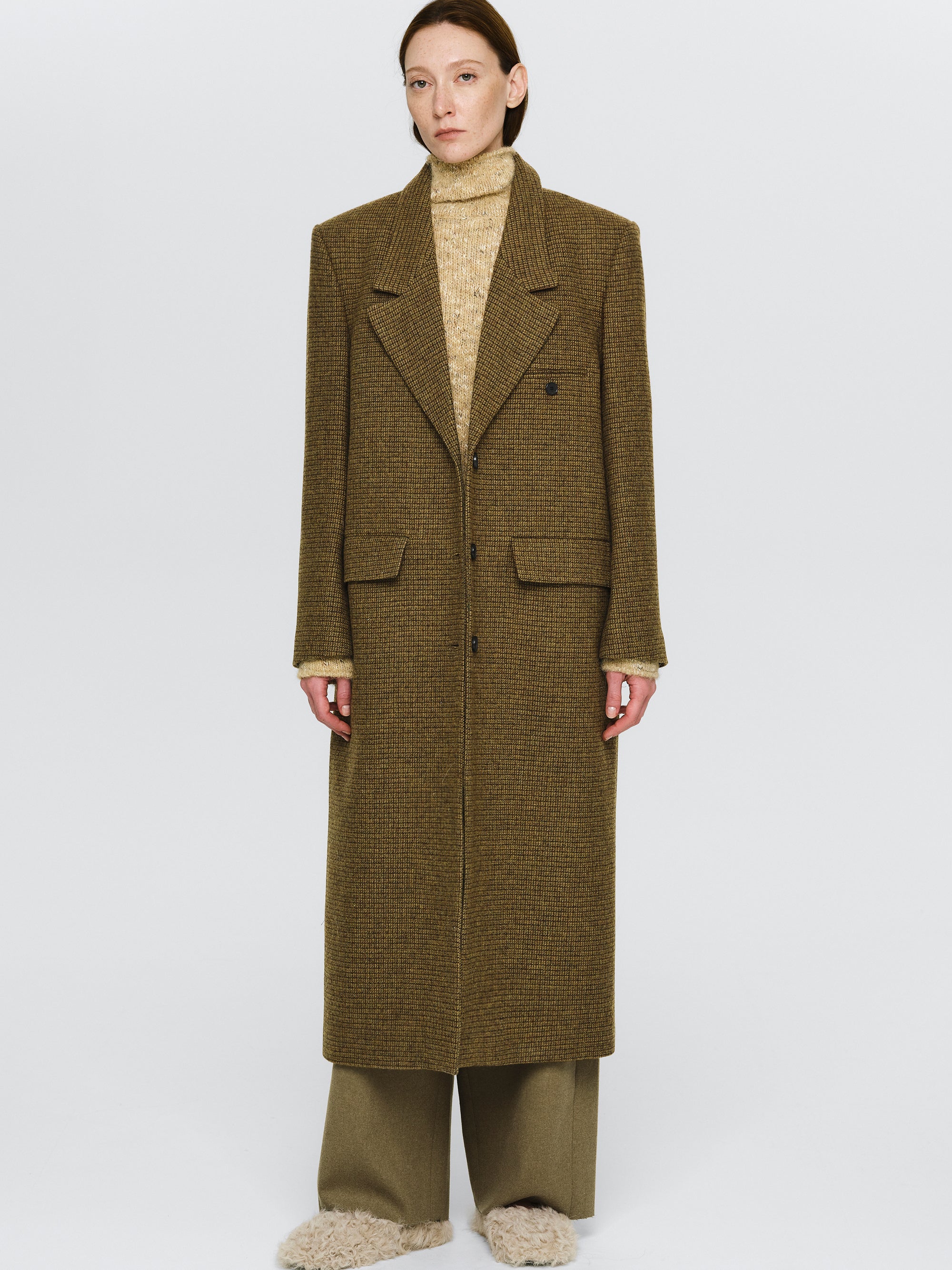 Plaid Wool Maxi Coat, Brown