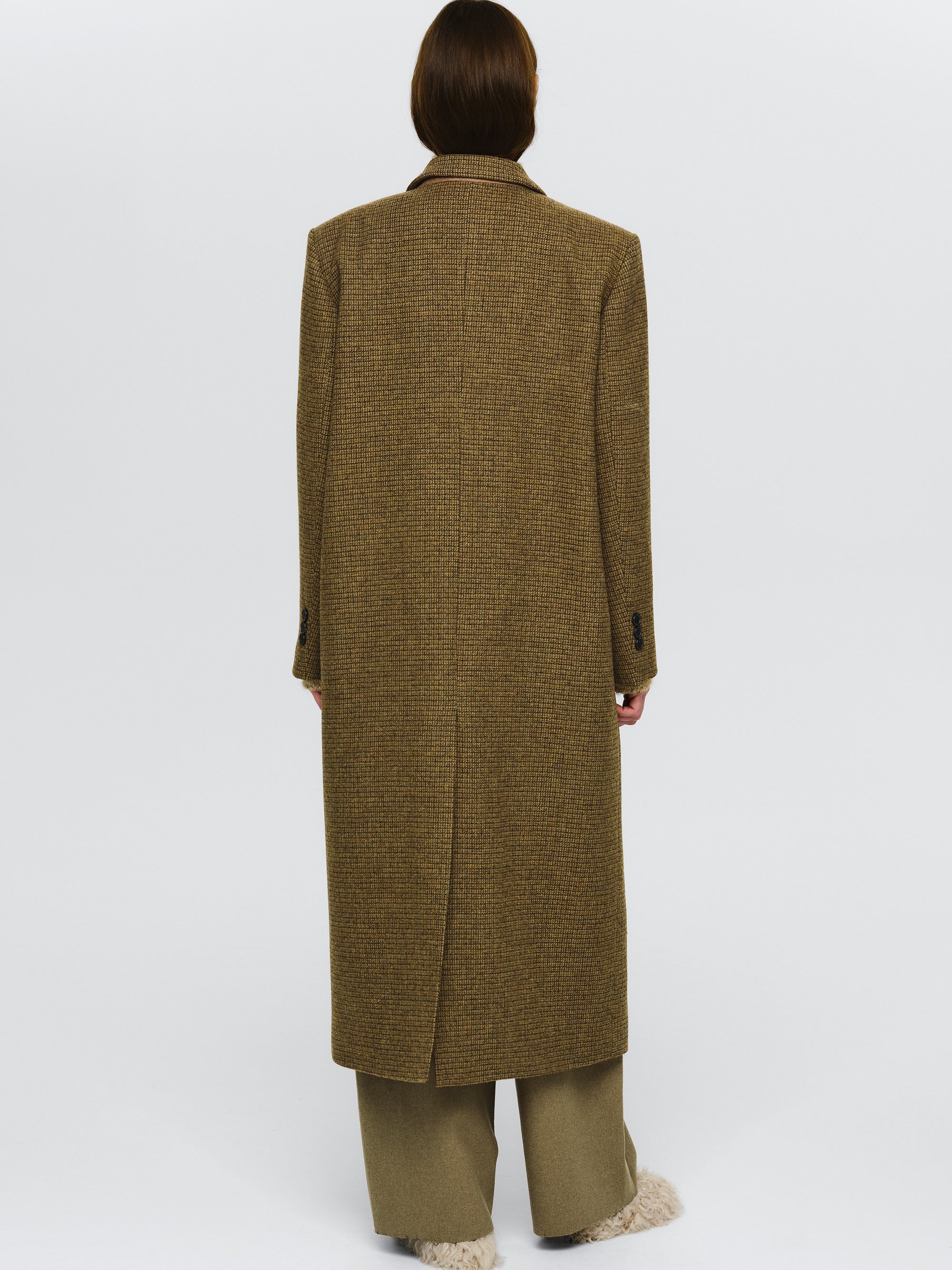 Plaid Wool Maxi Coat, Brown