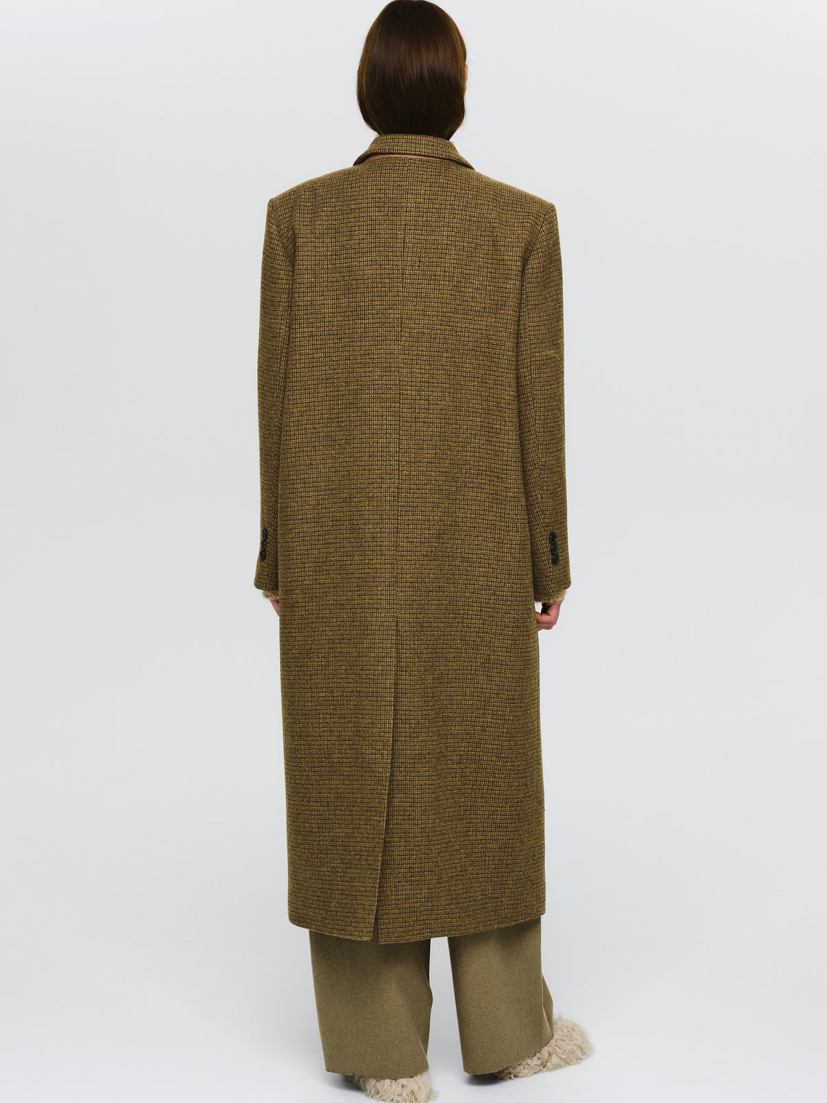 Lava Plaid Wool Maxi Coat, Brown