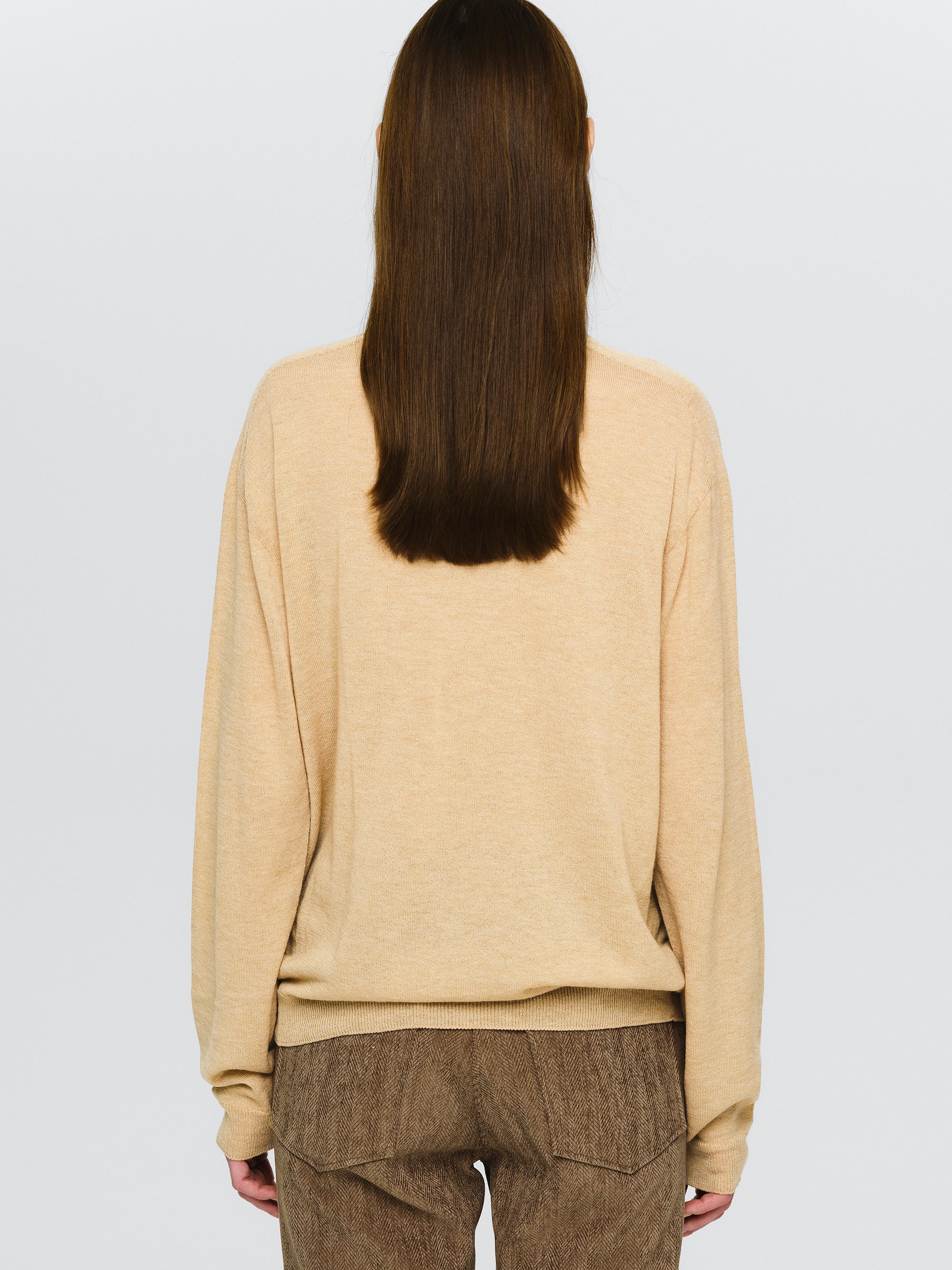 Merino Wool V-Neck Knit, Beige