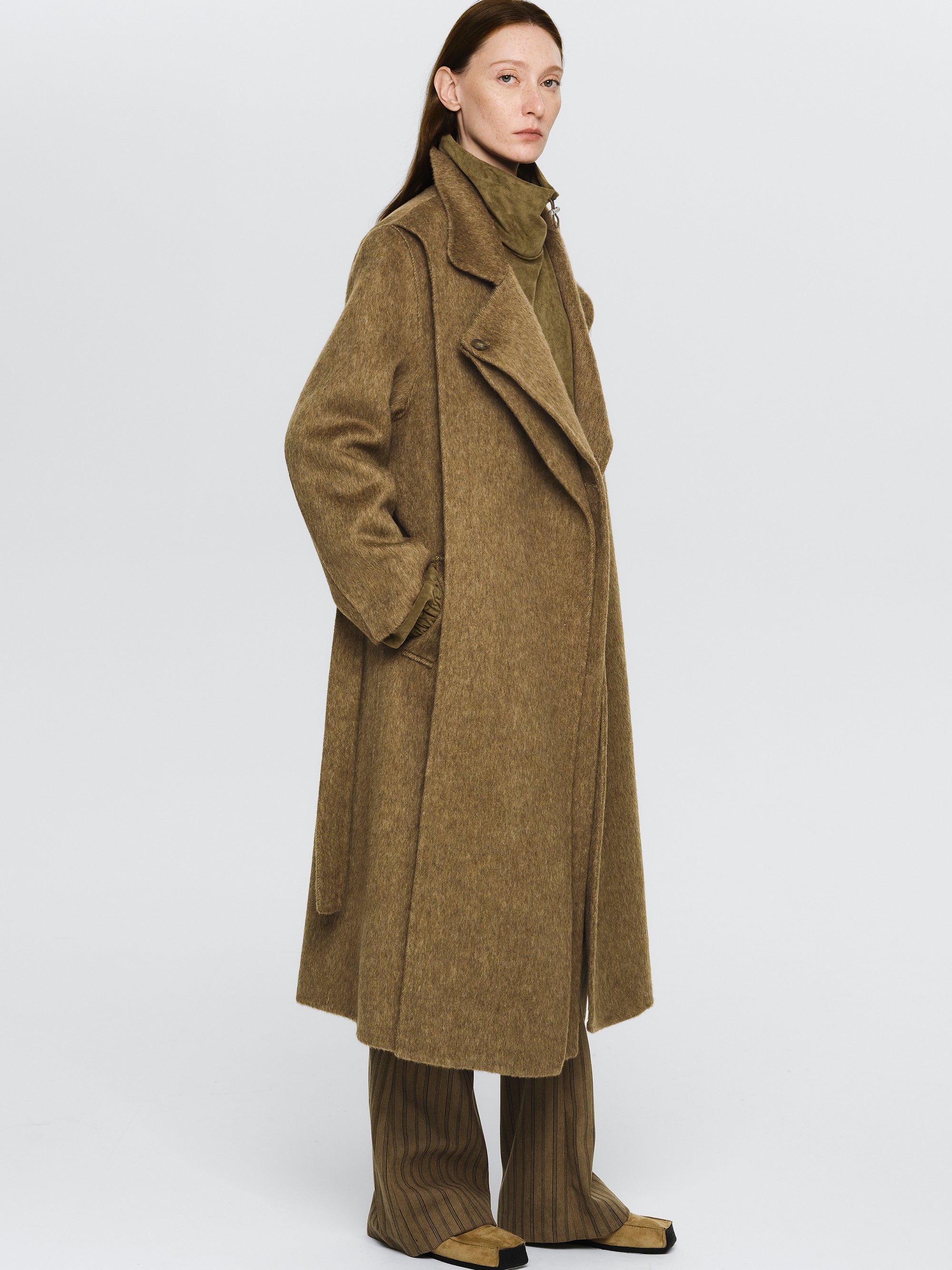 Double Lapel Scarf Coat, Brown