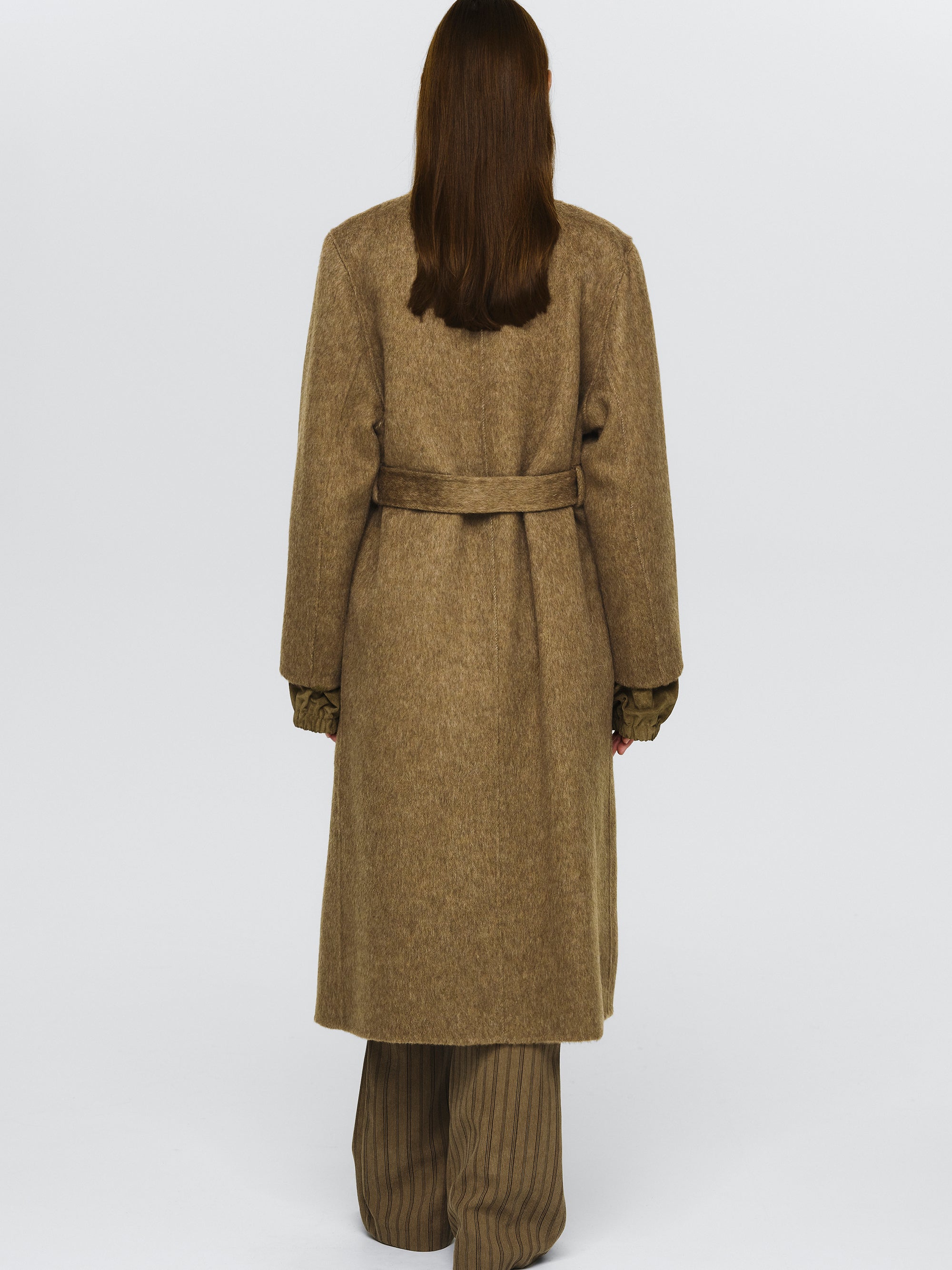 Double Lapel Scarf Coat, Brown