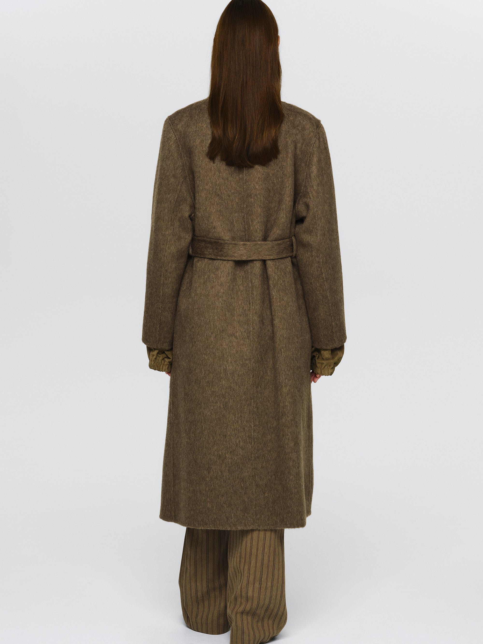 Double Lapel Scarf Coat, Brown