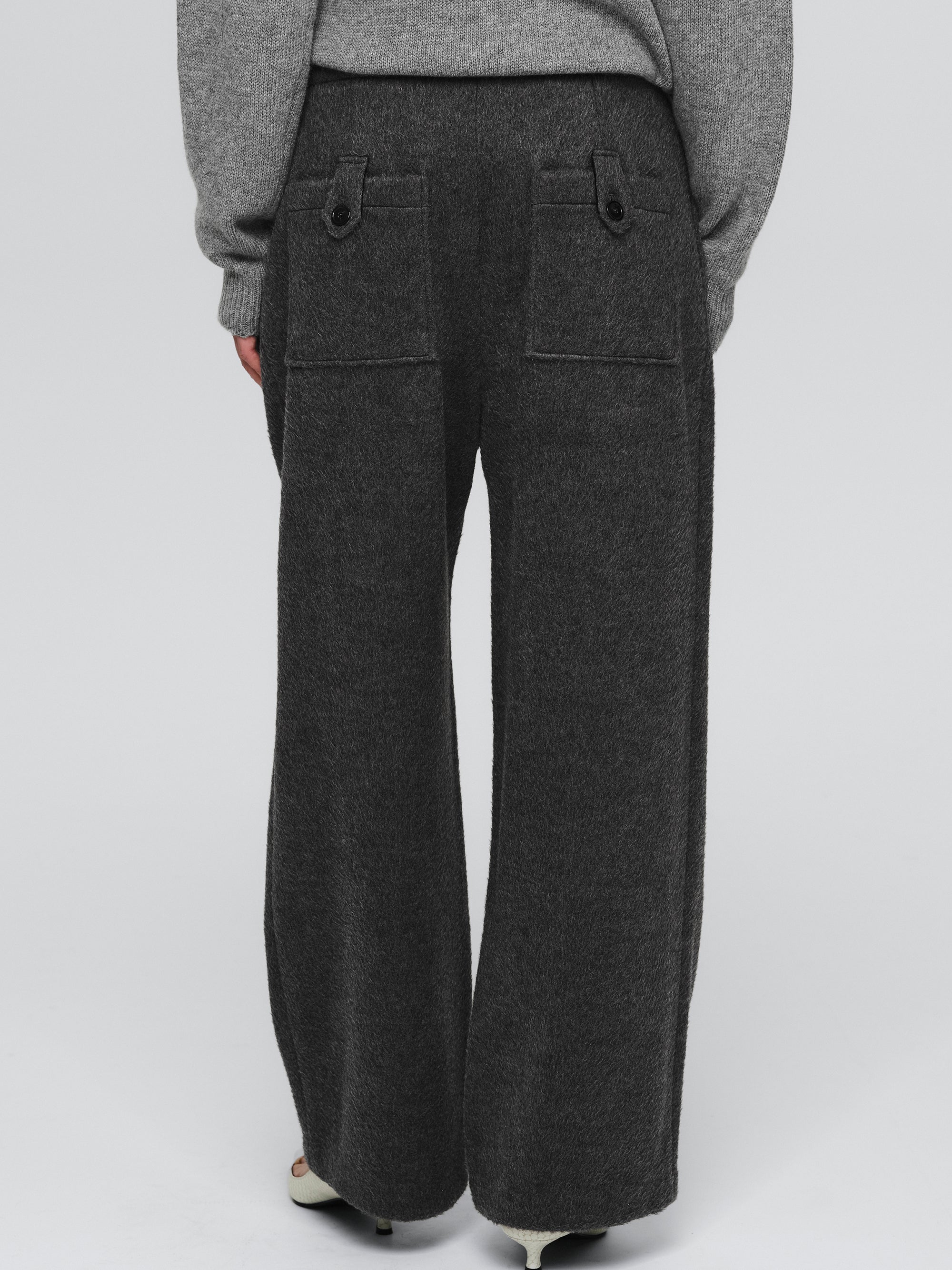 Brushed Wide Trousers, Charcoal