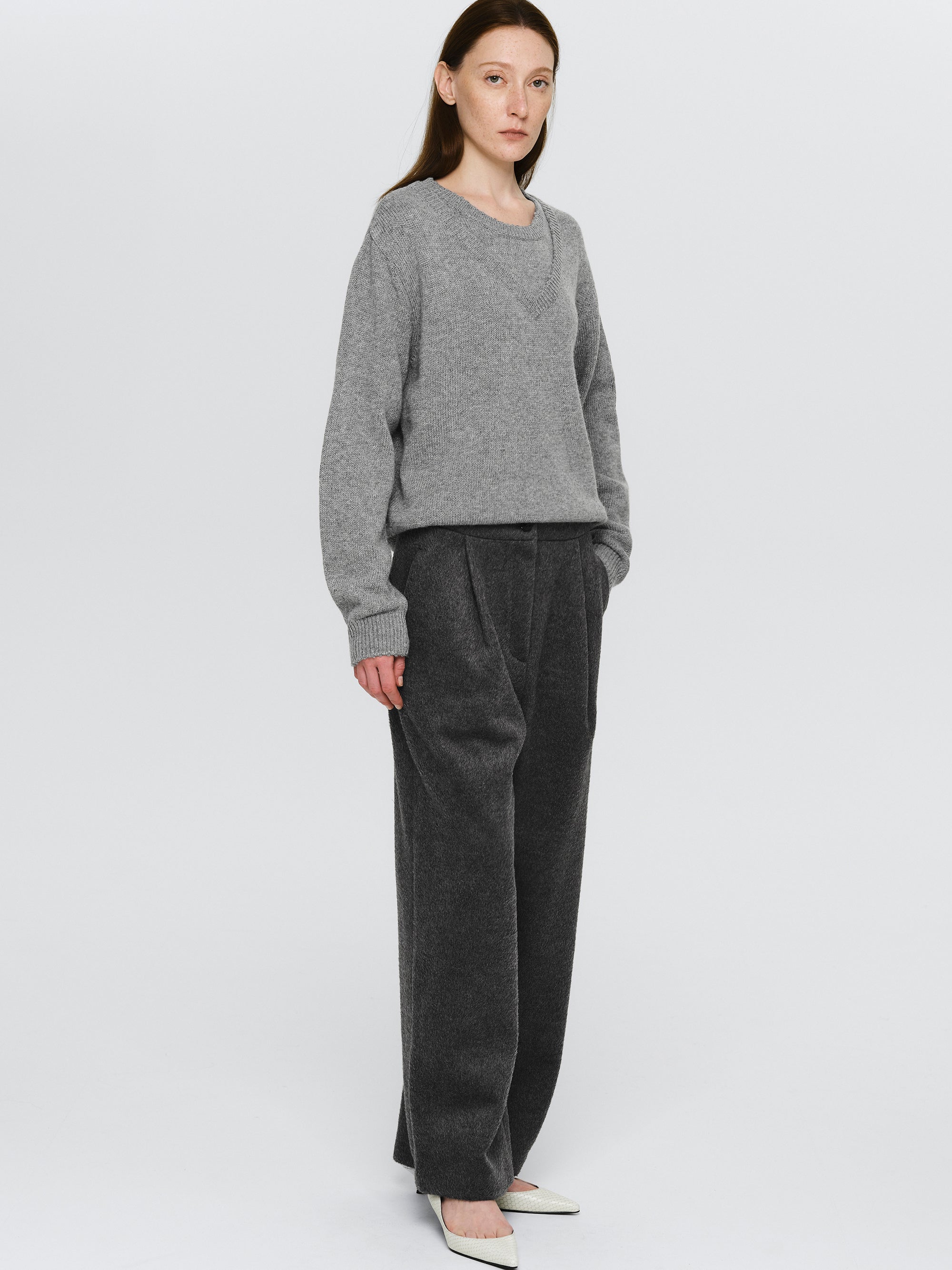 Brushed Wide Trousers, Charcoal