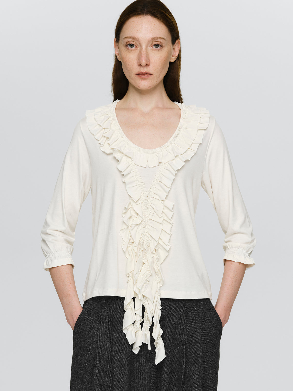 Peiju Ruffle T-Shirt, Ivory