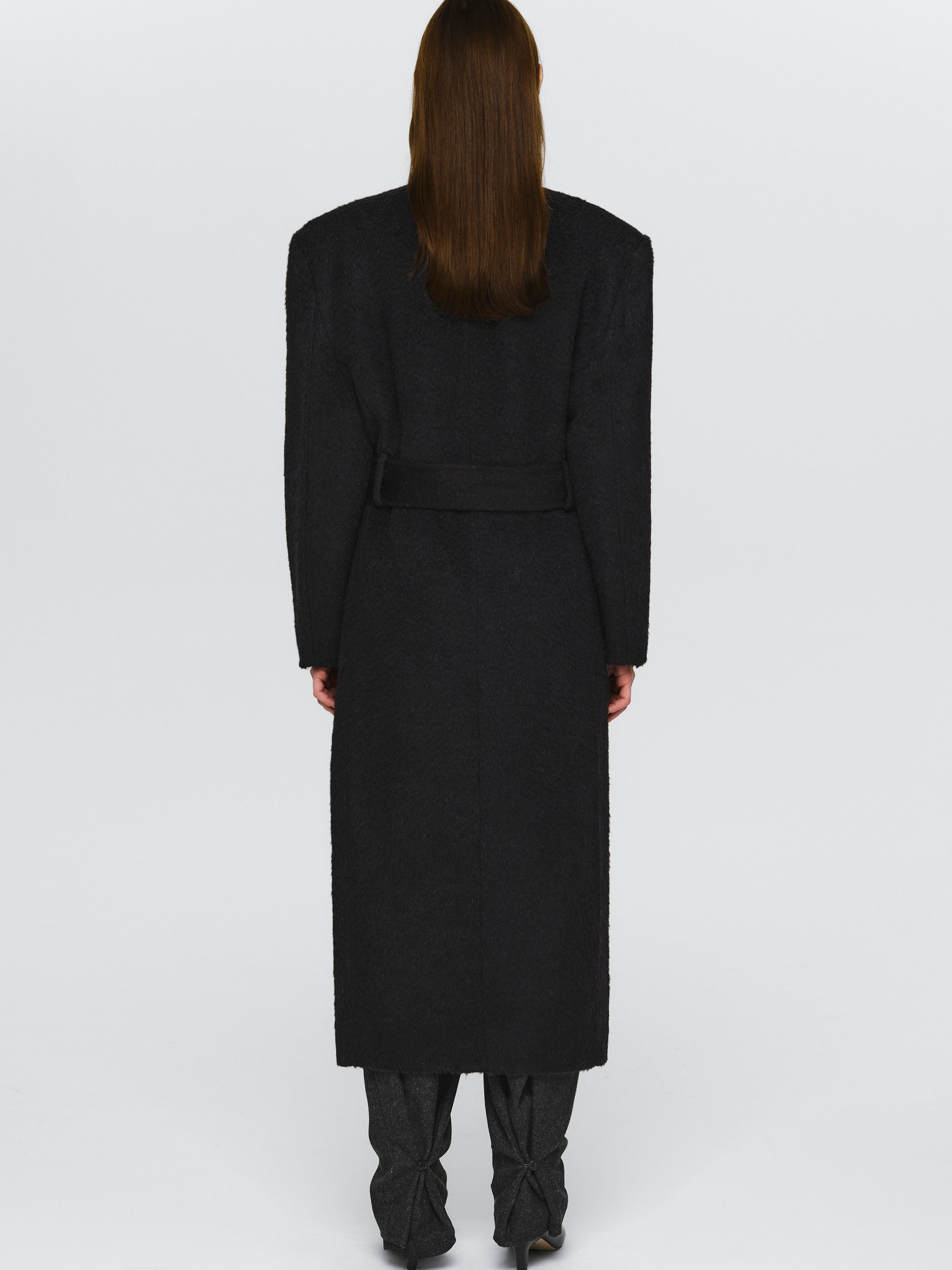 Cinched Robe Long Coat, Black