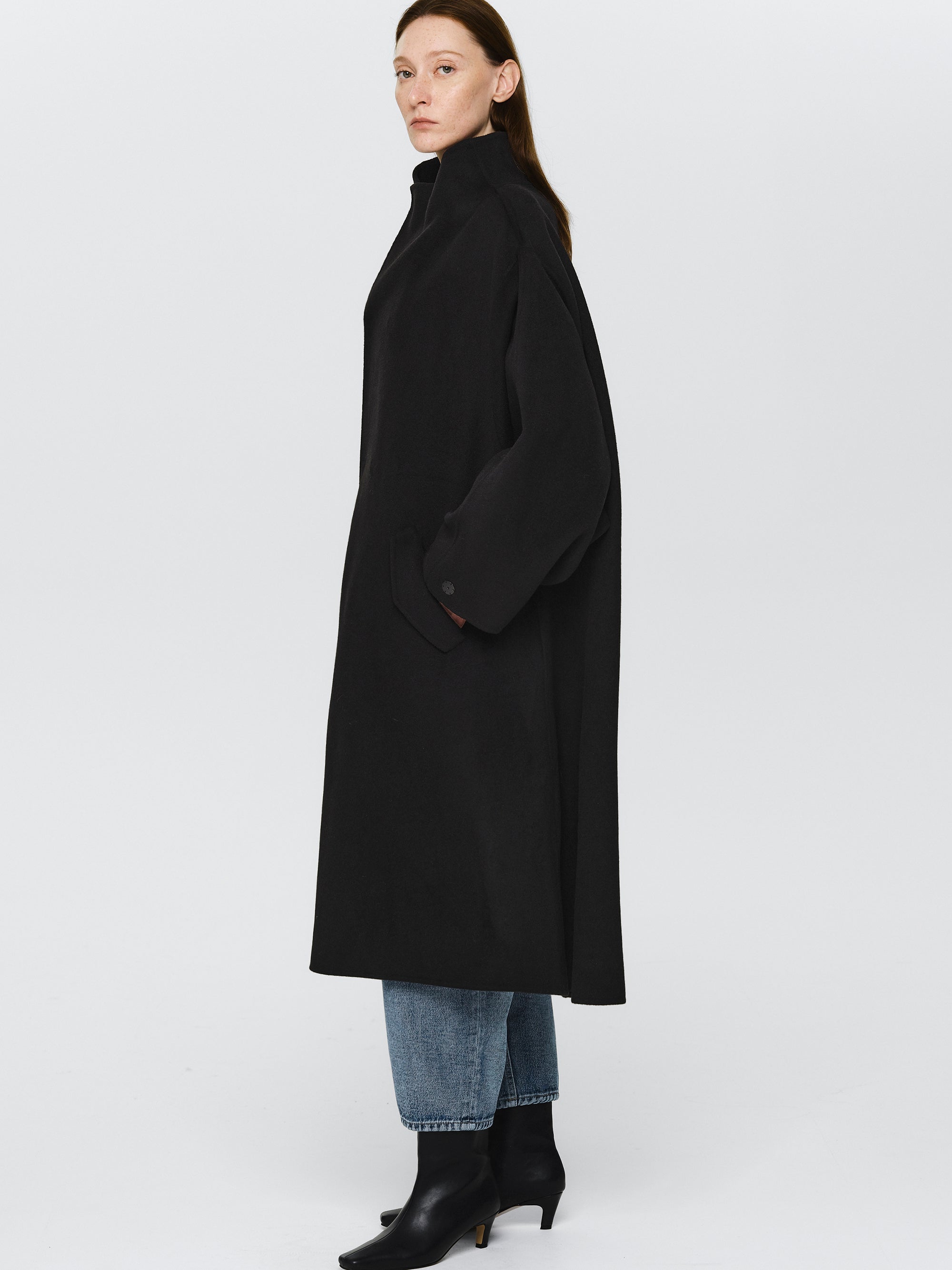 Wool-Cashmere Blend Coat, Black