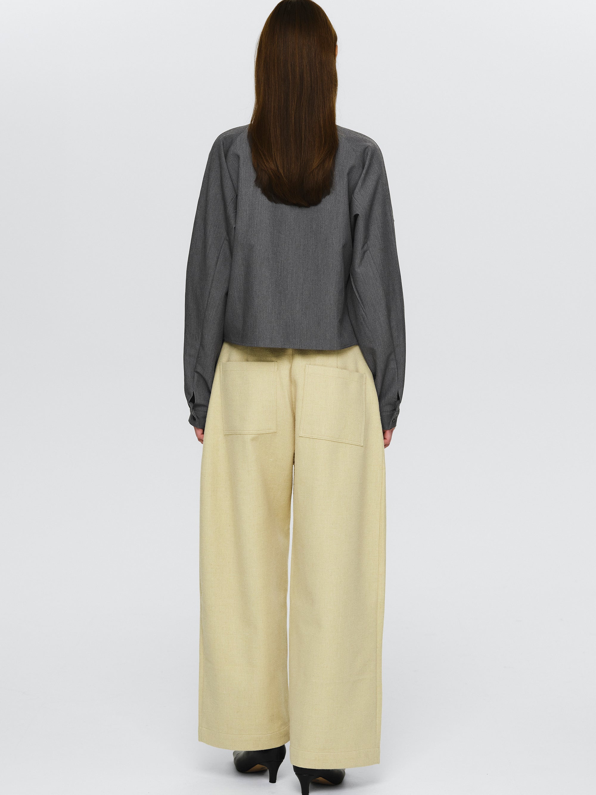 Wool-Blend Wide Trousers, Yellow