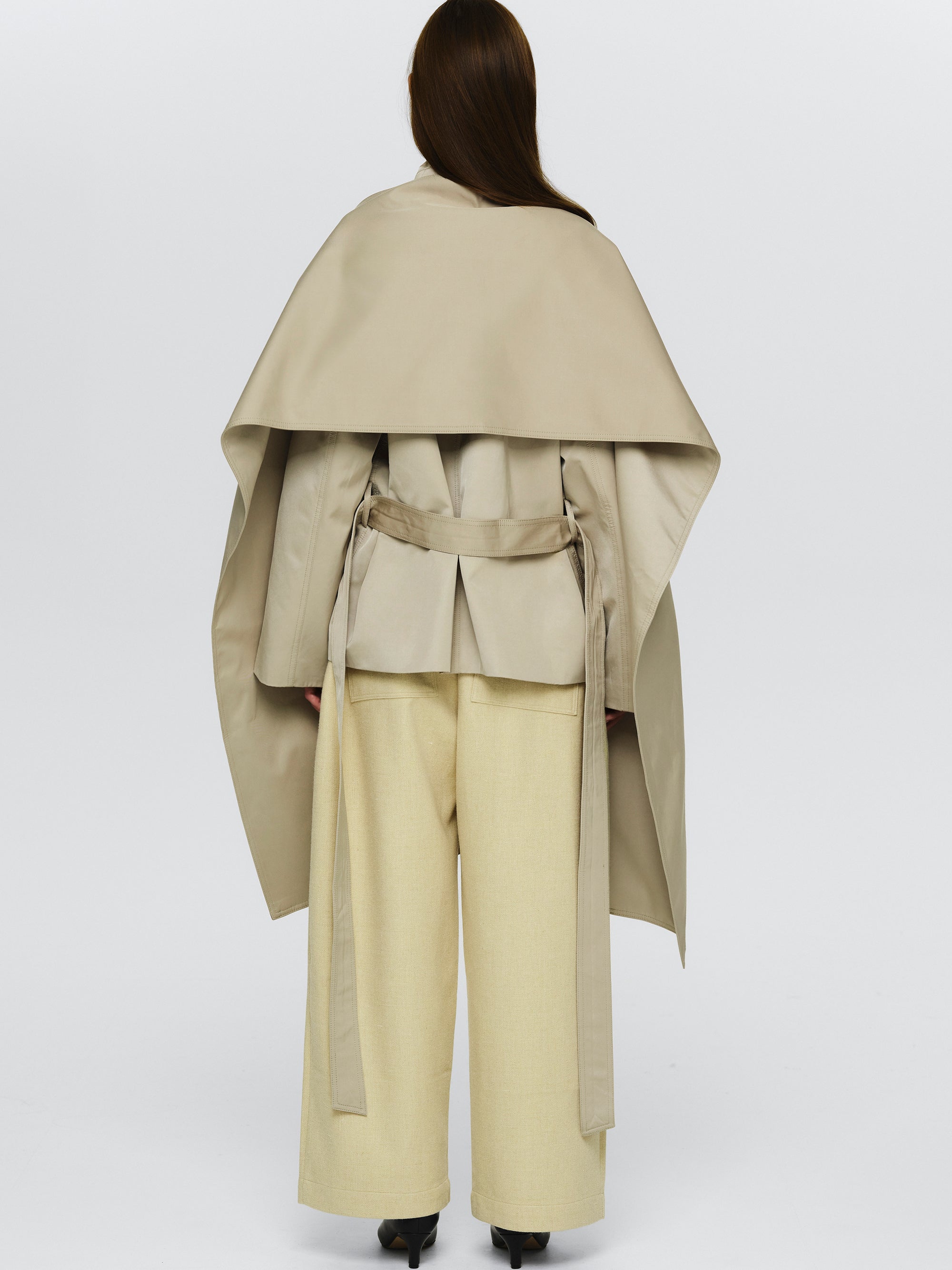 Scarf Short Trench Coat, Beige