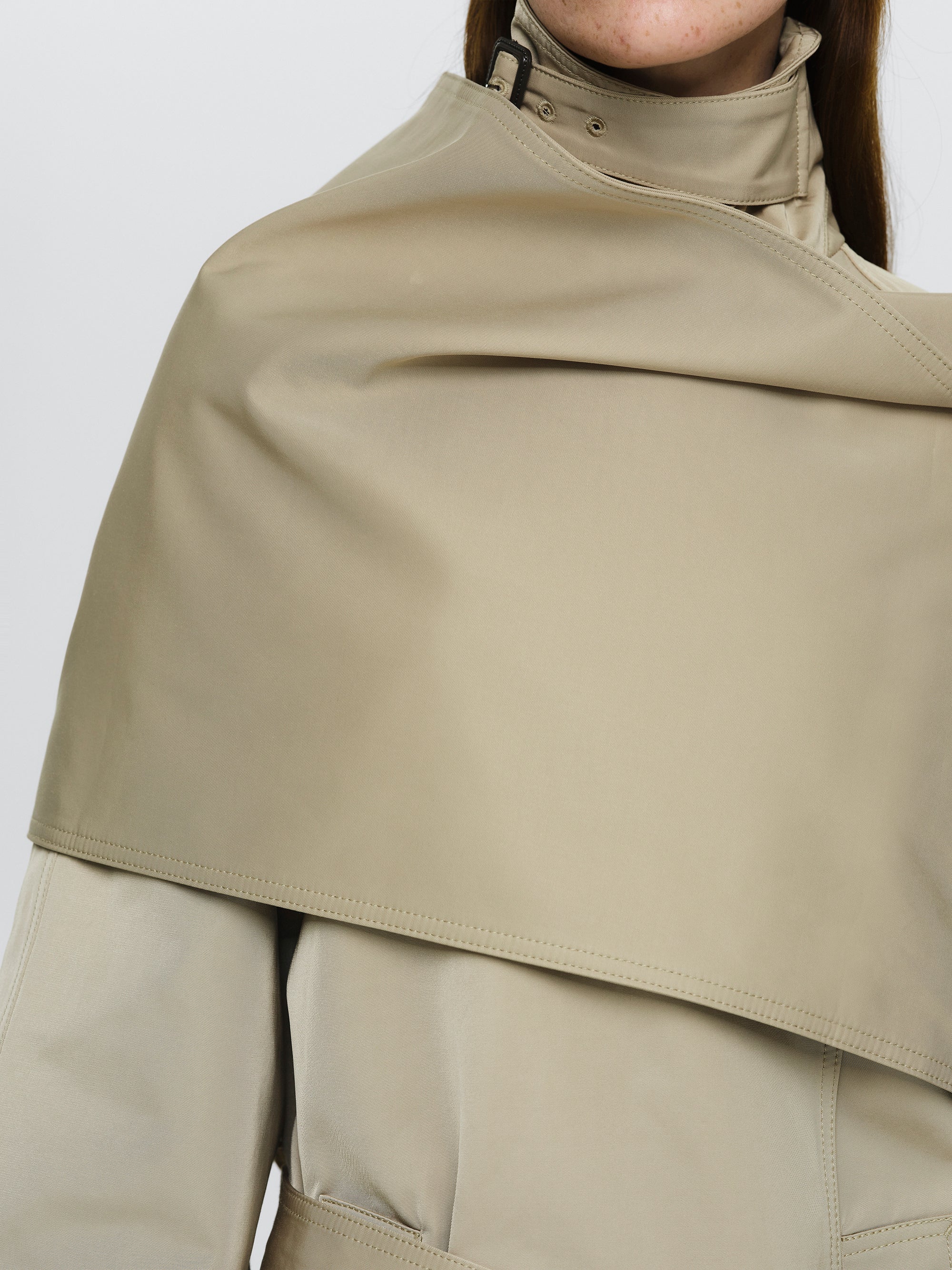 Scarf Short Trench Coat, Beige