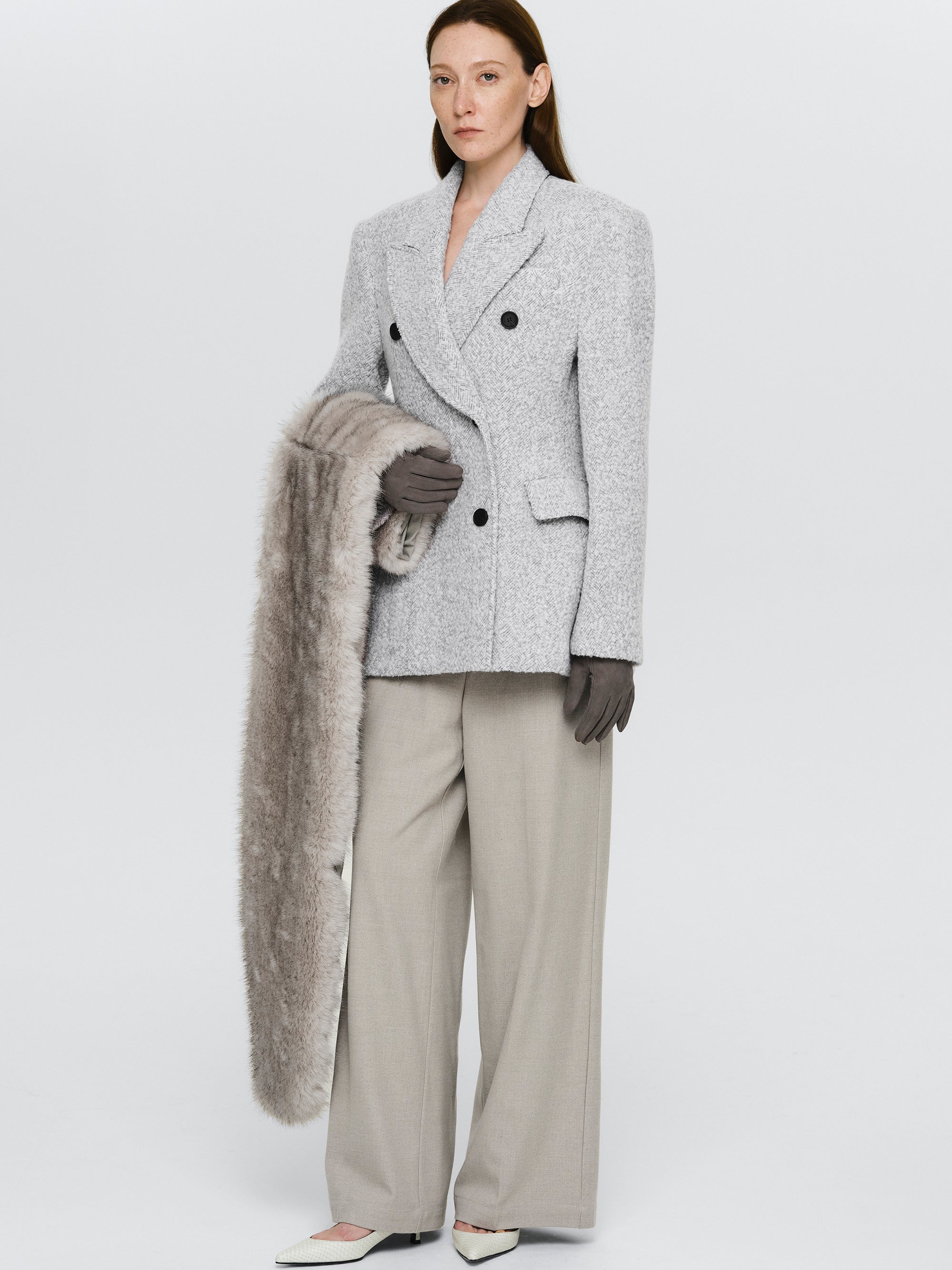 Boucle Hourglass Wool Jacket, Grey