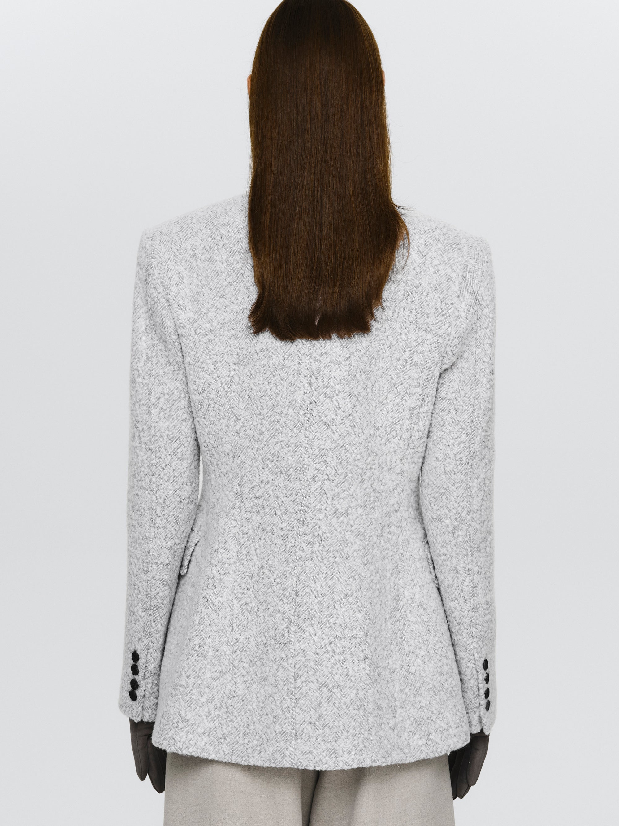 Boucle Hourglass Wool Jacket, Grey