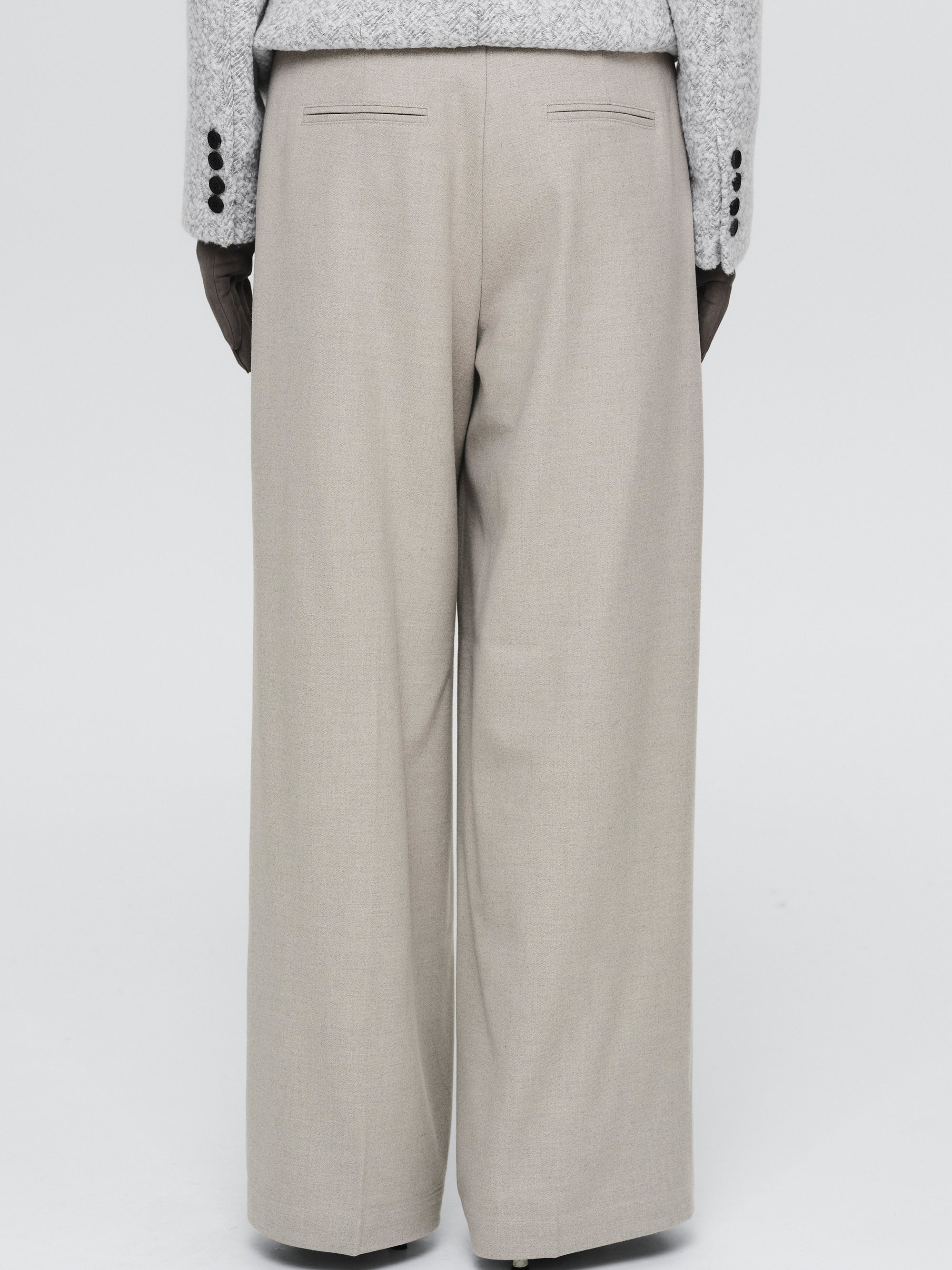 Button Tab Trousers, Greige
