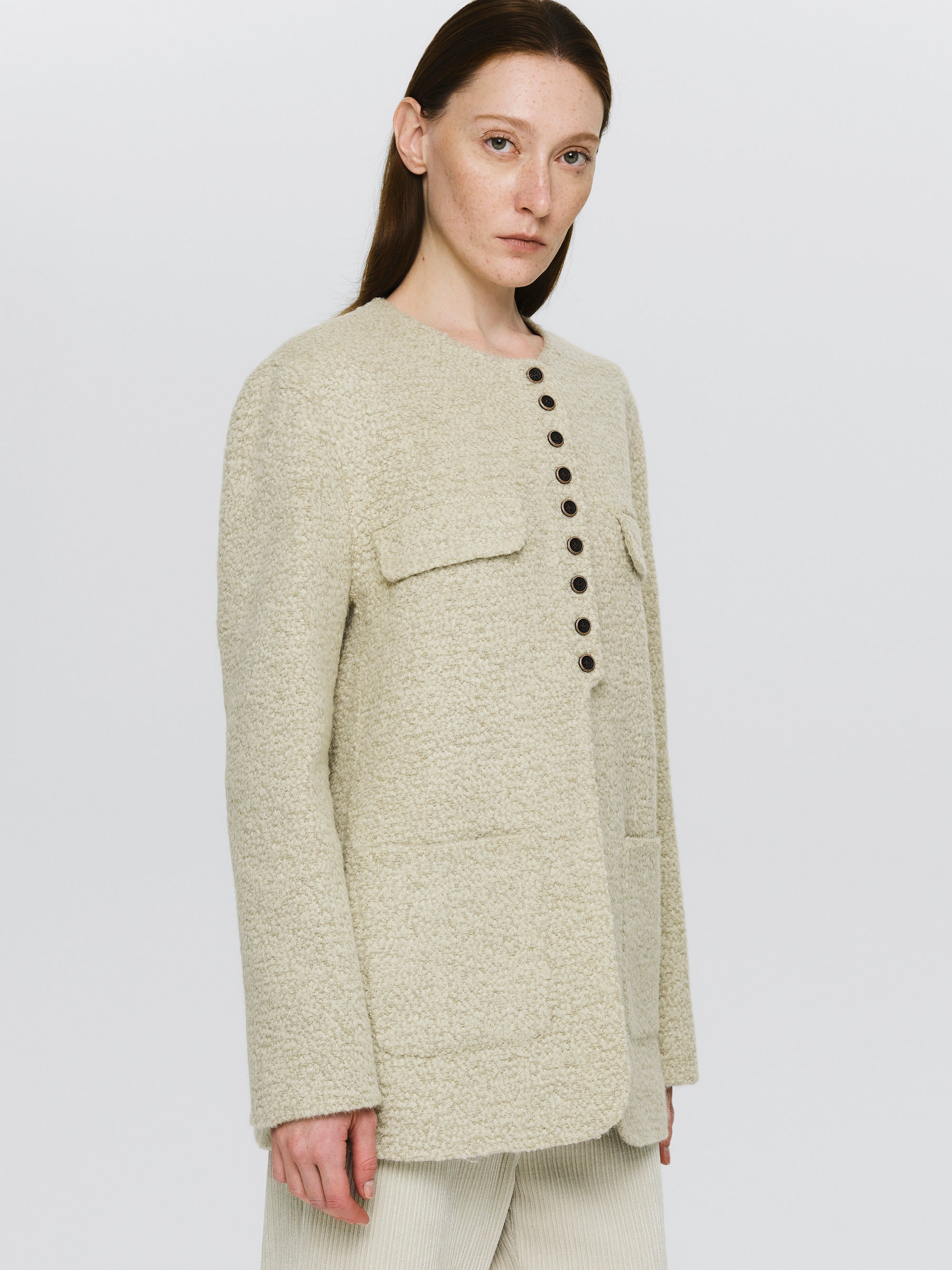 Wool-Blend Button Jacket, Sage