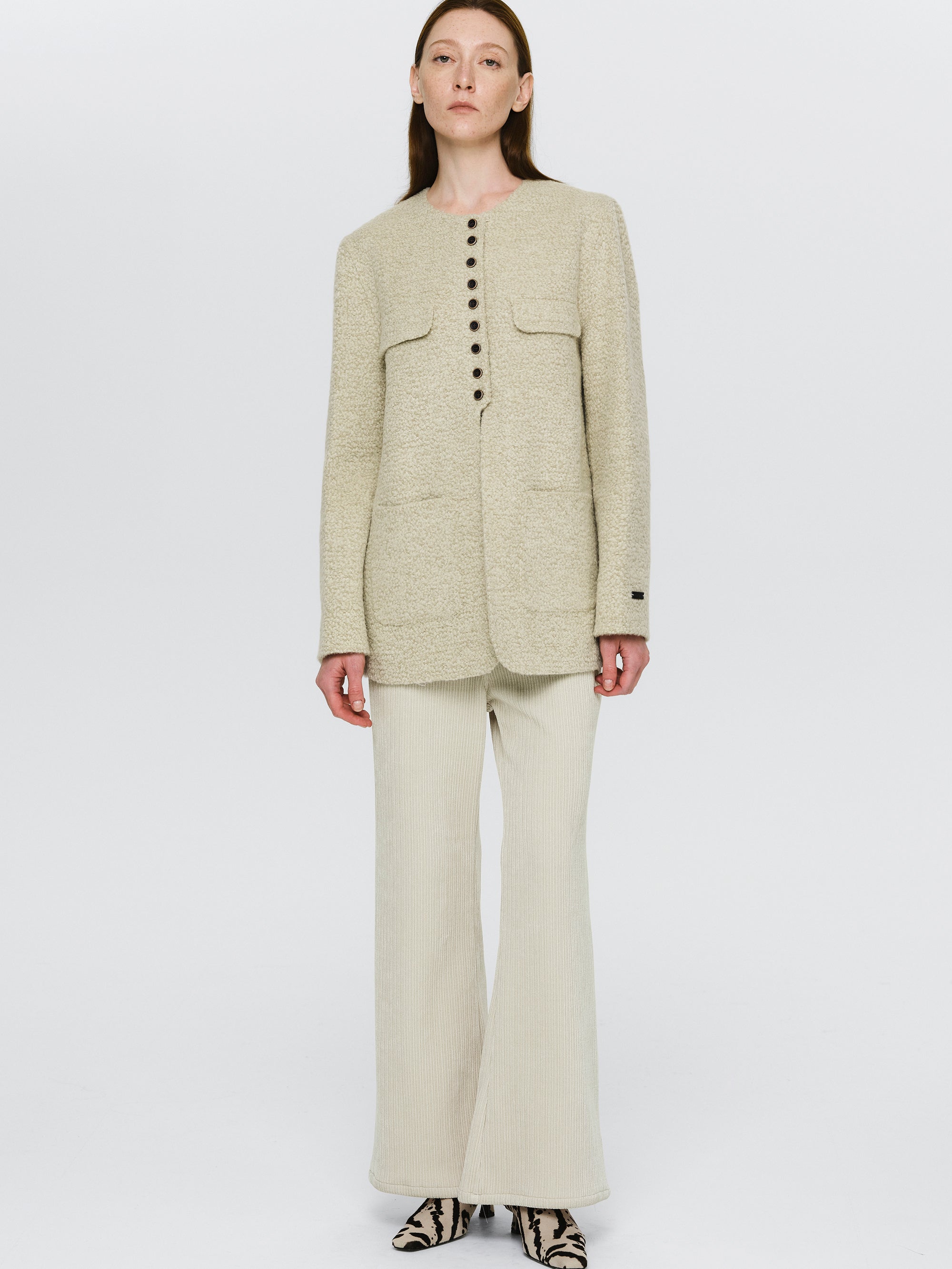 Wool-Blend Button Jacket, Sage
