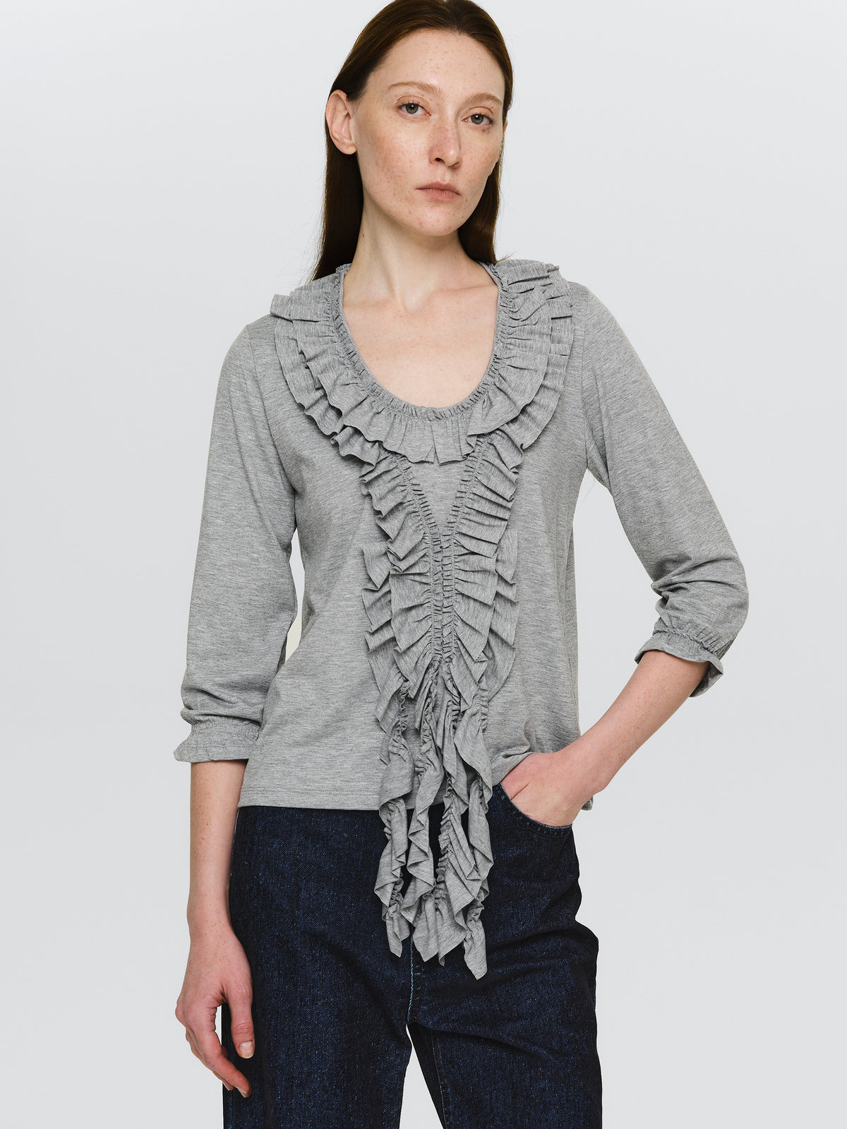Peiju Ruffle T-Shirt, Grey