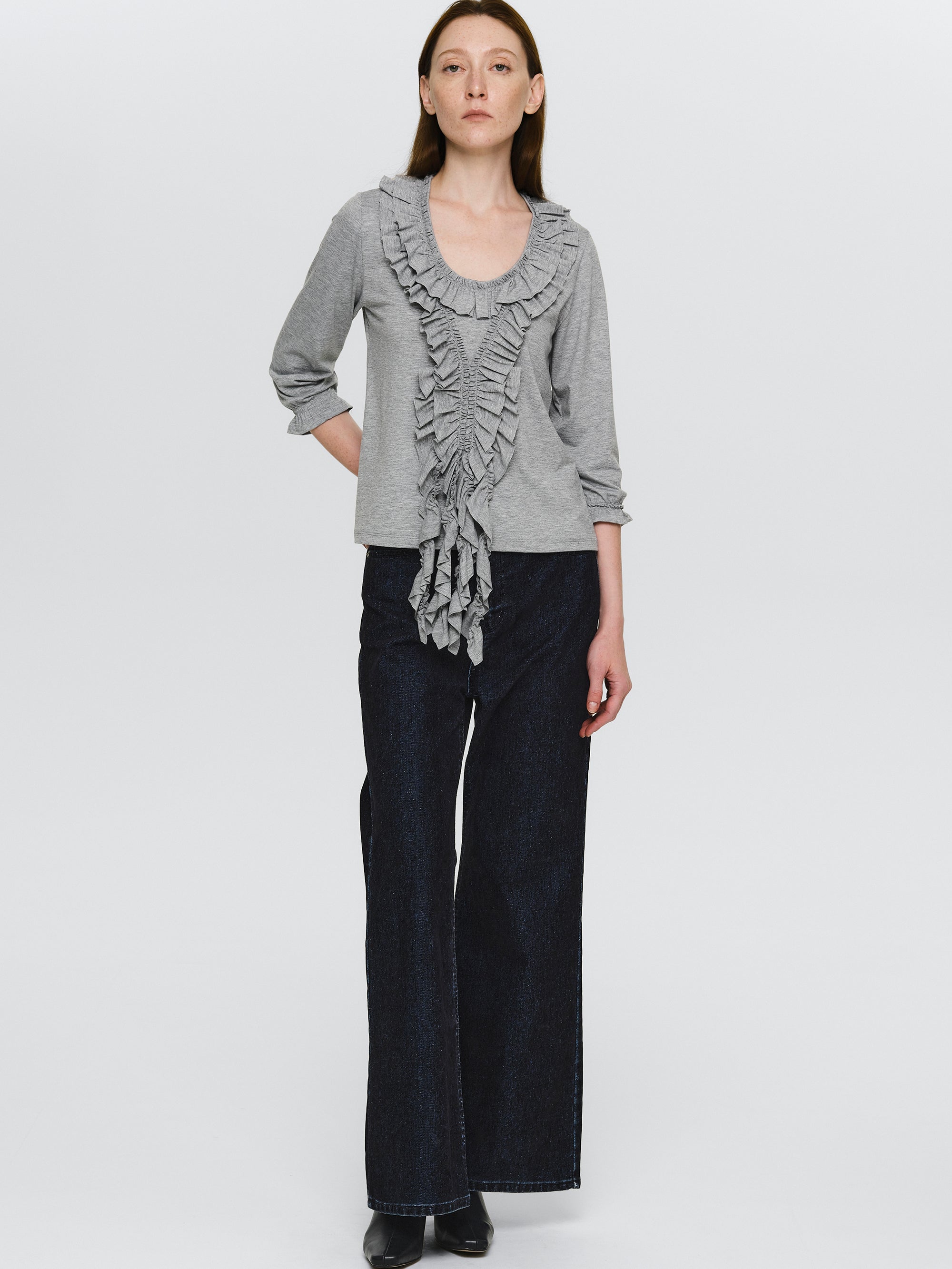 Flared Flocked Jeans, Navy