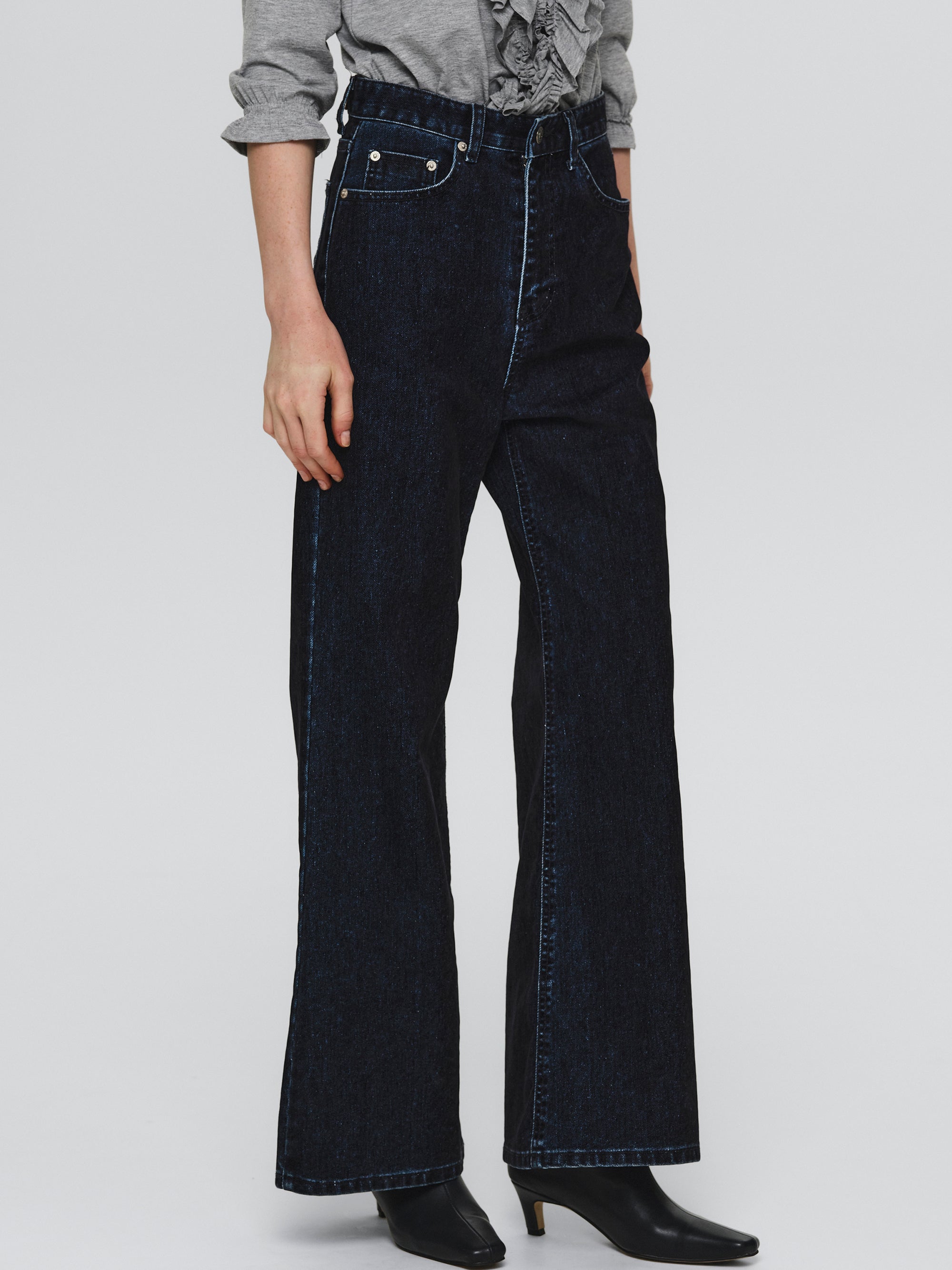 Flared Flocked Jeans, Navy