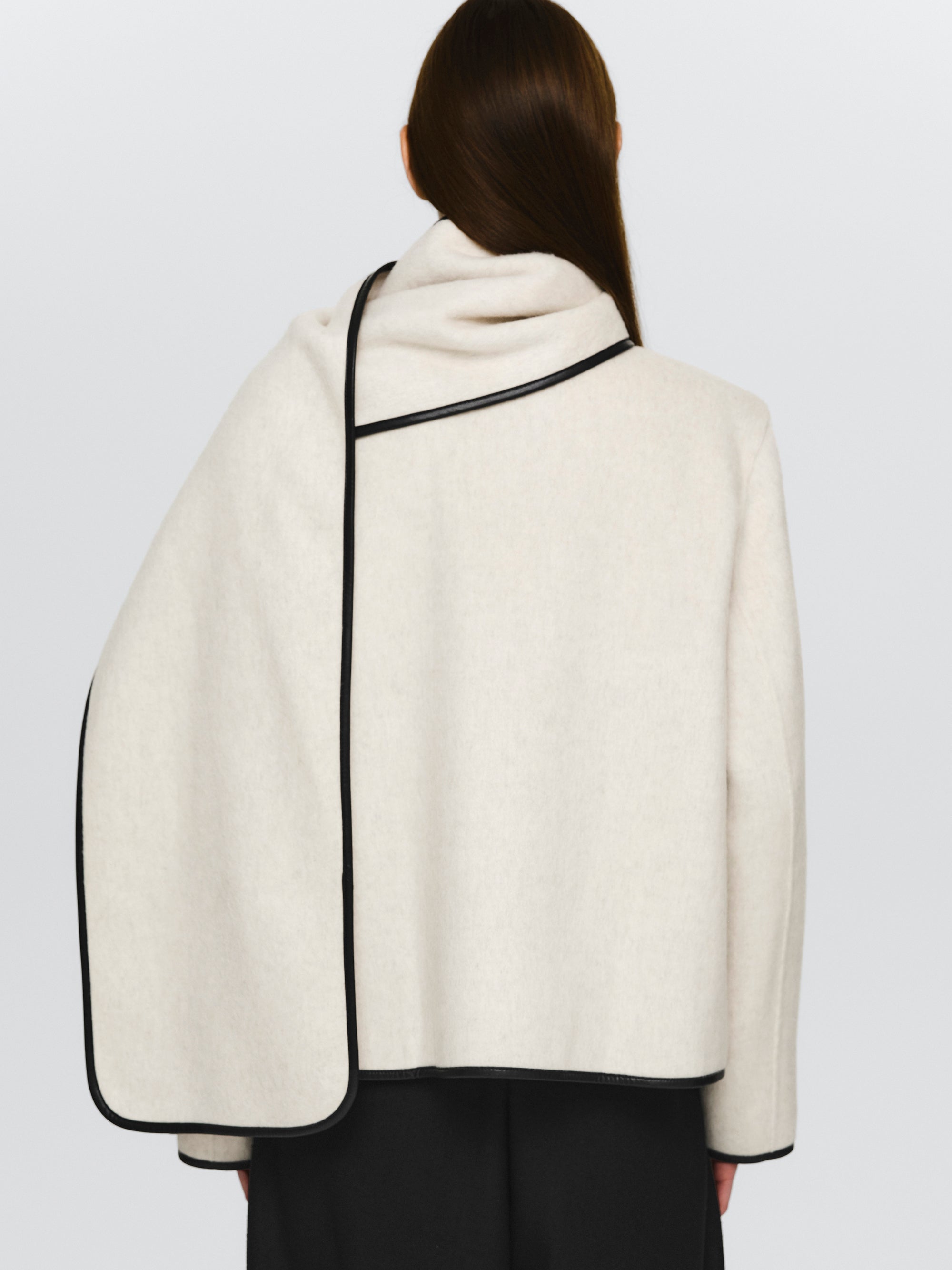 Trim Scarf Wool Jacket, Ivory