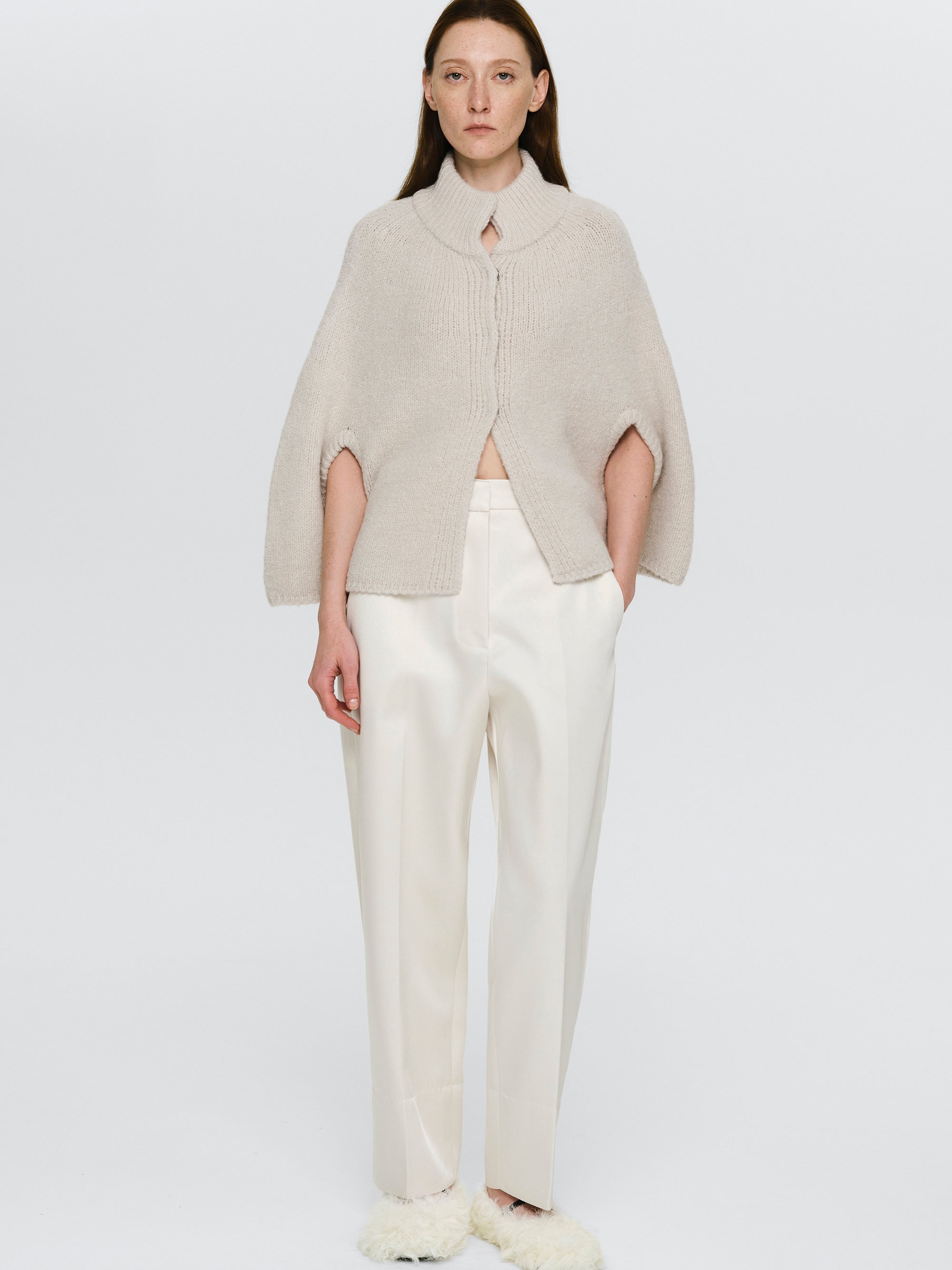 High Collar Knit Cape, Ivory