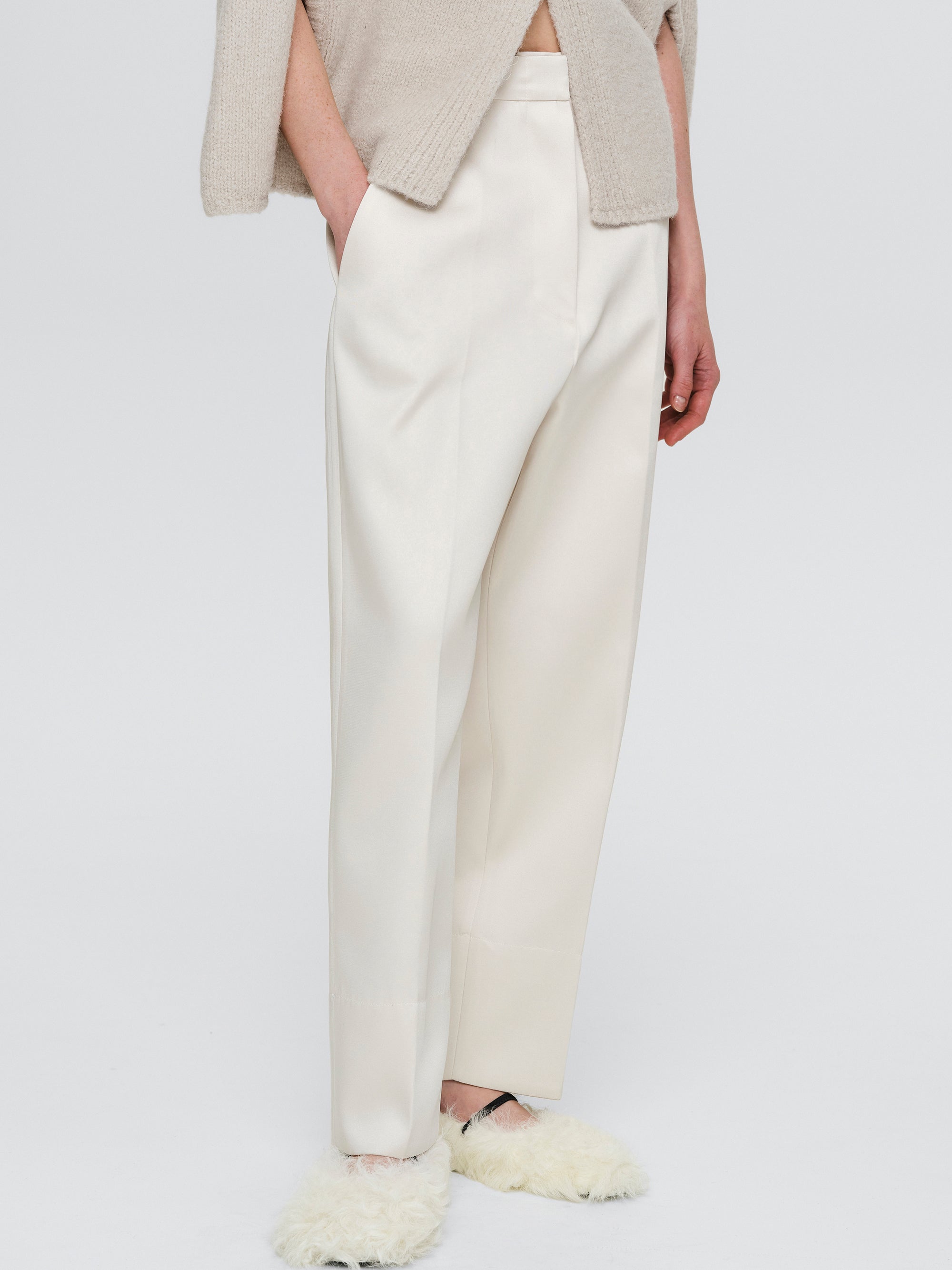 Satin Tuxedo Pants, White