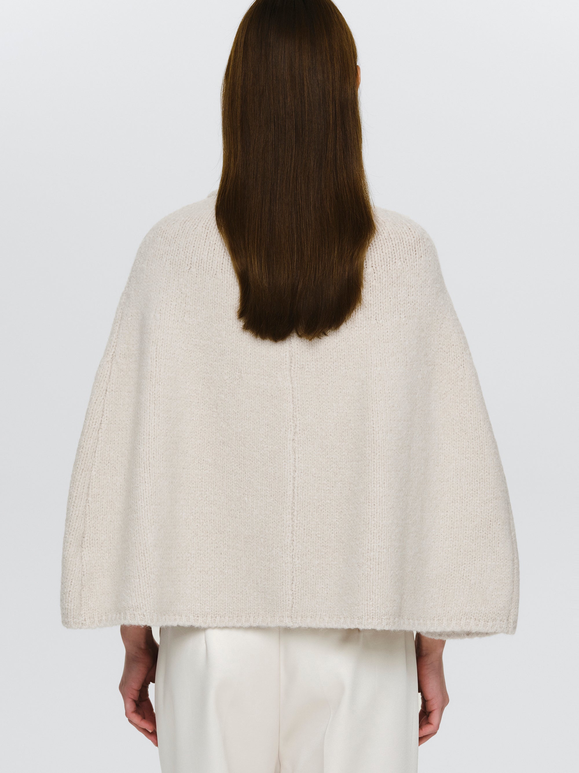 High Collar Knit Cape, Ivory