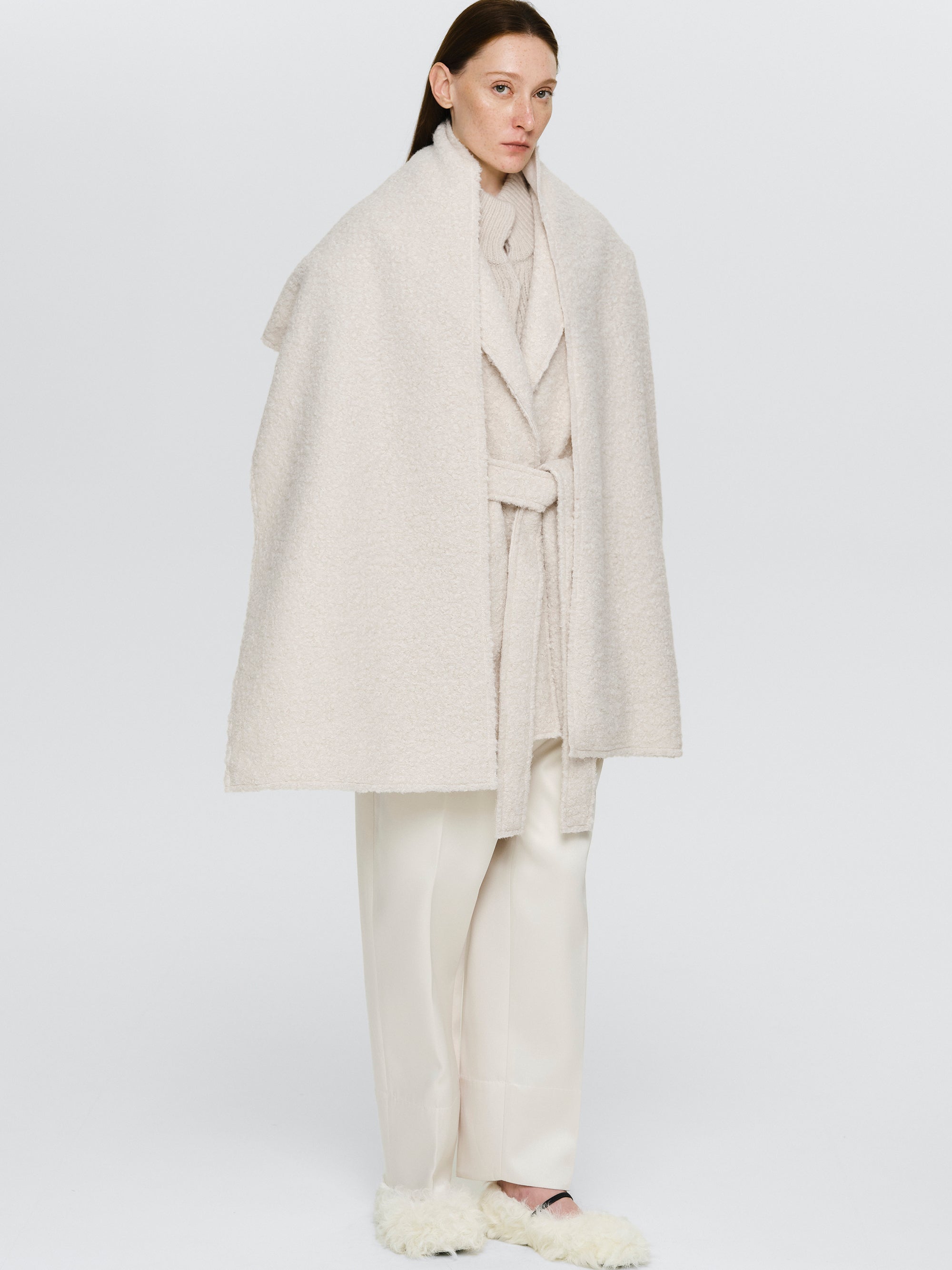 Oversized Shawl-Collar Blazer, Ivory